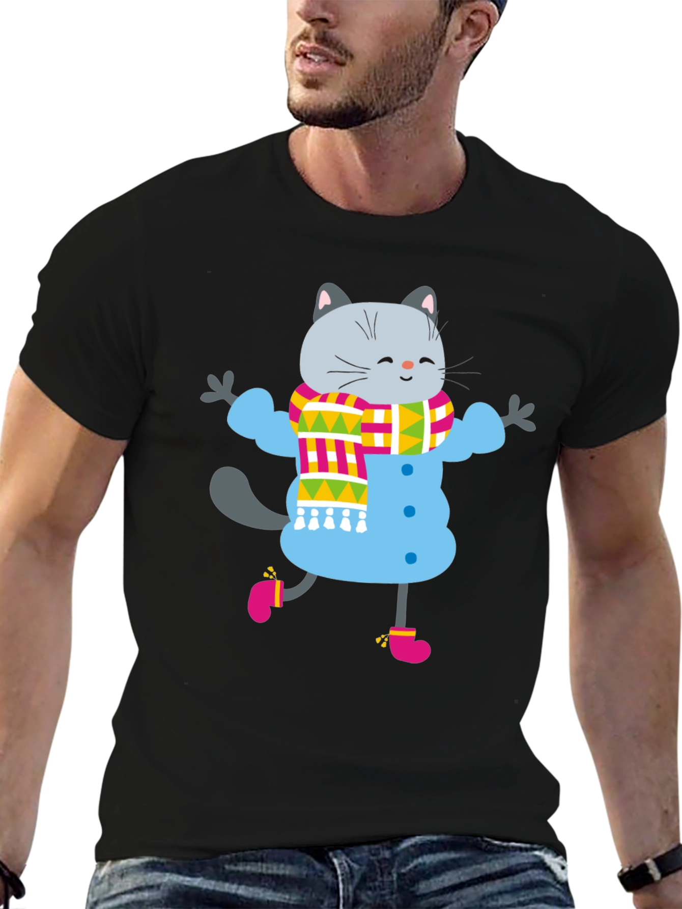 Winter Cat Graphic Tee - Fun & Festive