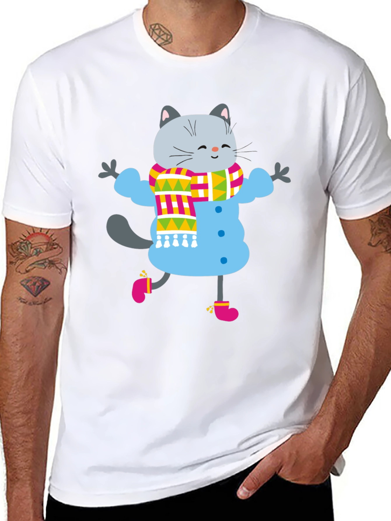 Winter Cat Graphic Tee - Fun & Festive