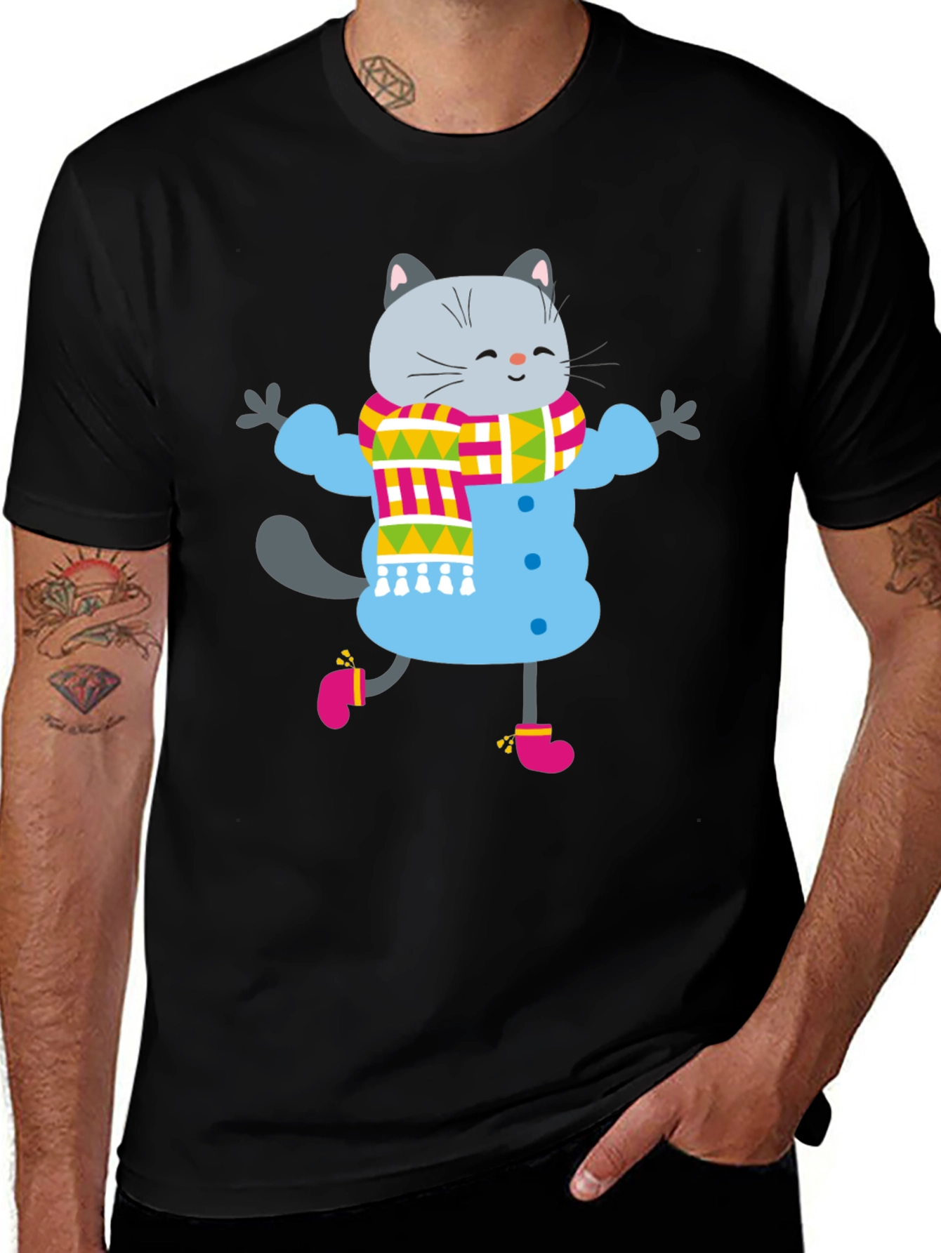 Winter Cat Graphic Tee - Fun & Festive