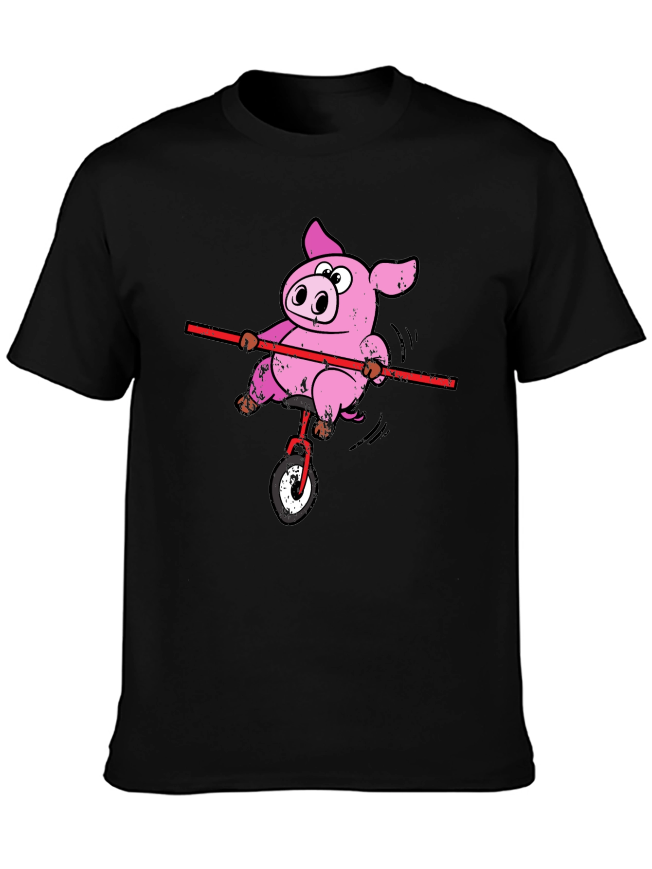 Funny Pig Unicycle Black T-Shirt