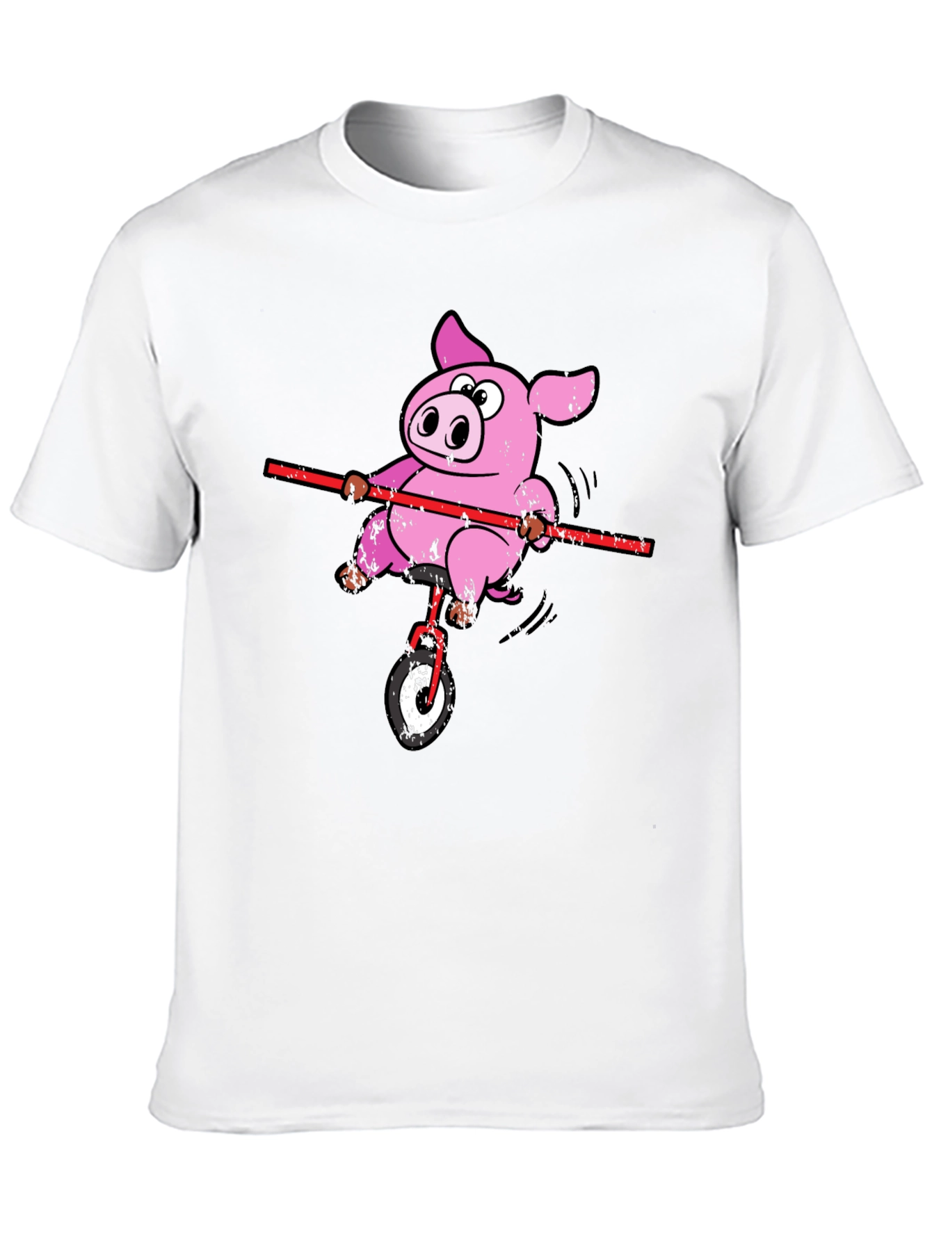 Funny Pig Unicycle Black T-Shirt