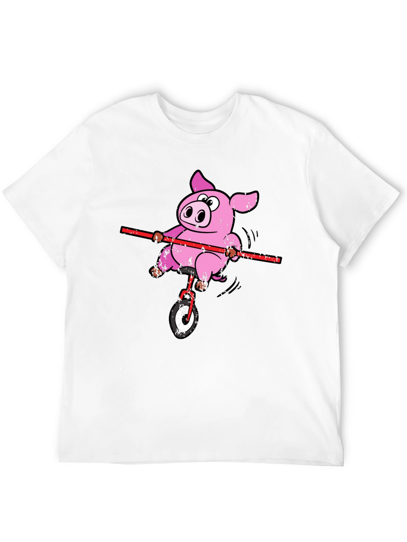 Funny Pig Unicycle Black T-Shirt