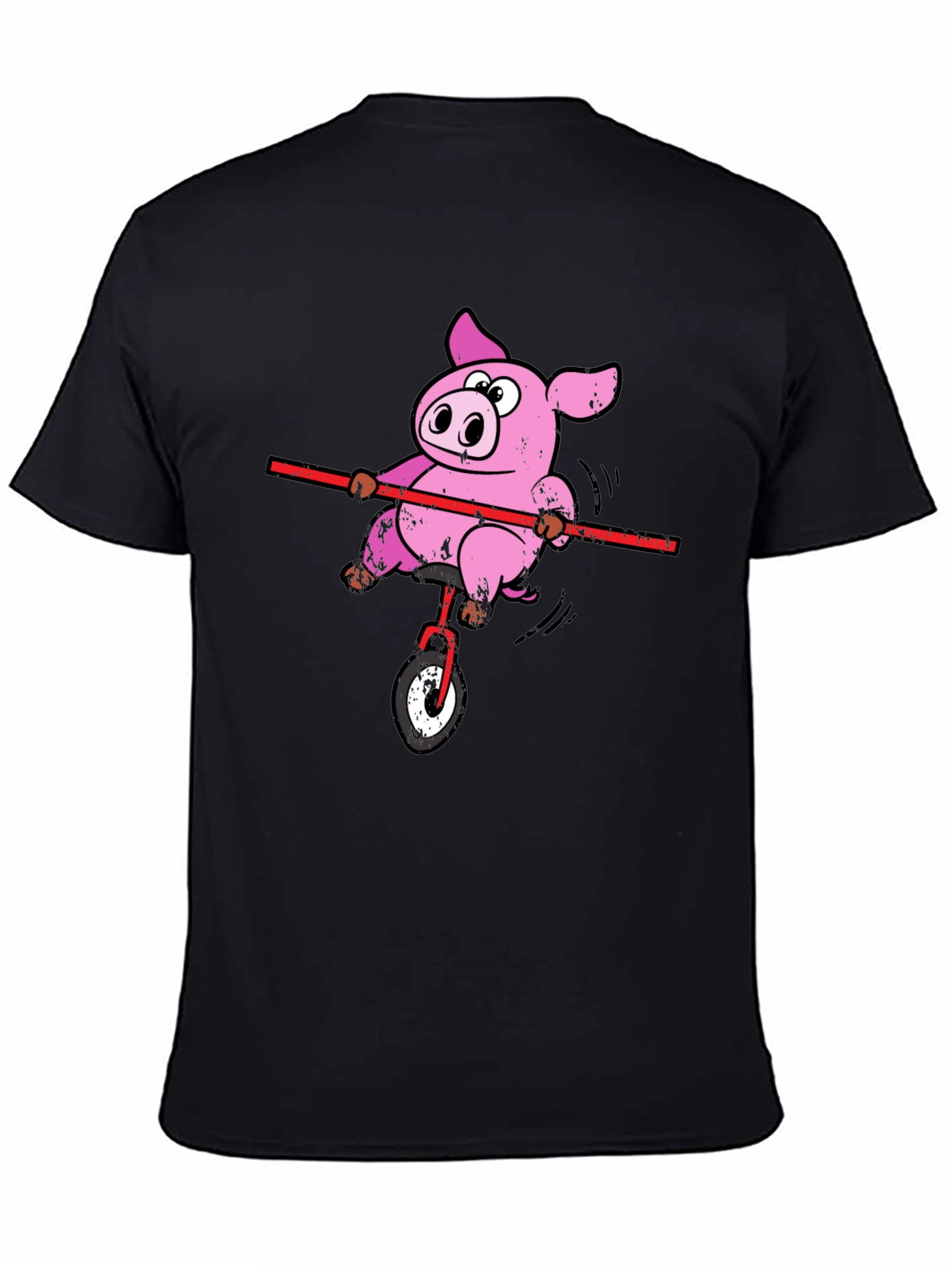 Funny Pig Unicycle Black T-Shirt