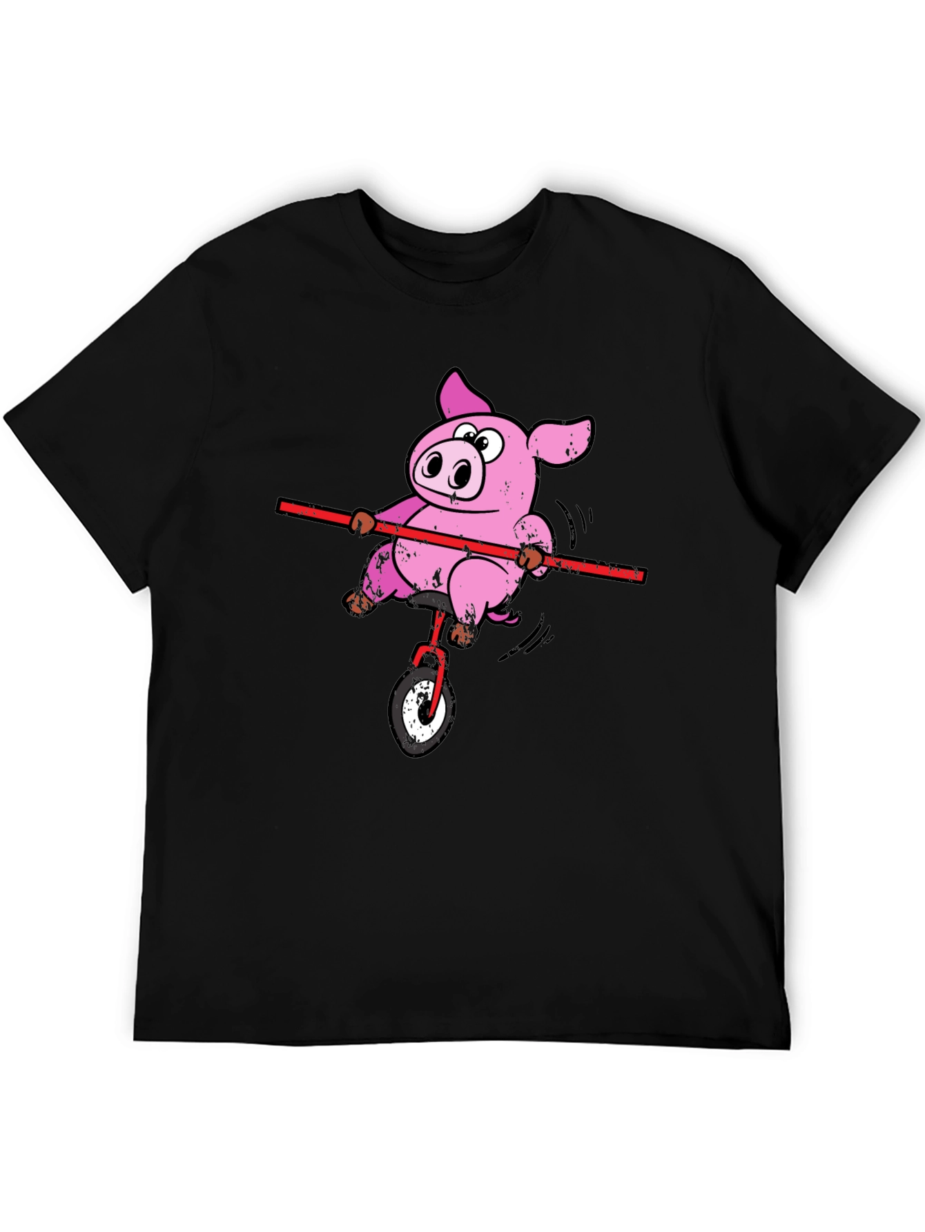 Funny Pig Unicycle Black T-Shirt