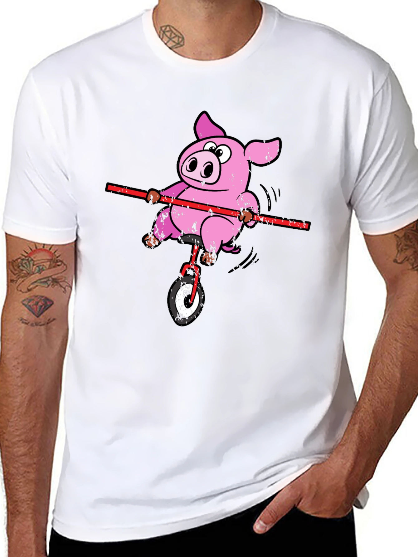 Funny Pig Unicycle Black T-Shirt