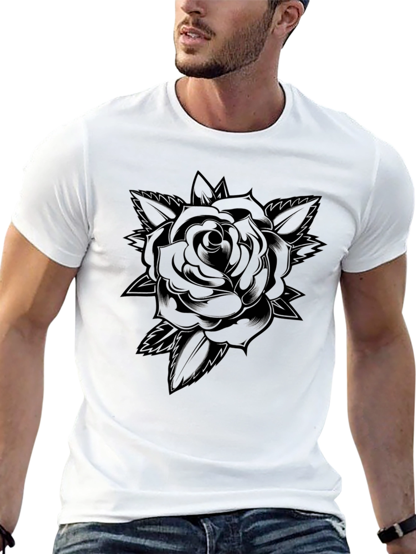 Black Rose Graphic T-Shirt - Mens Casual Tee