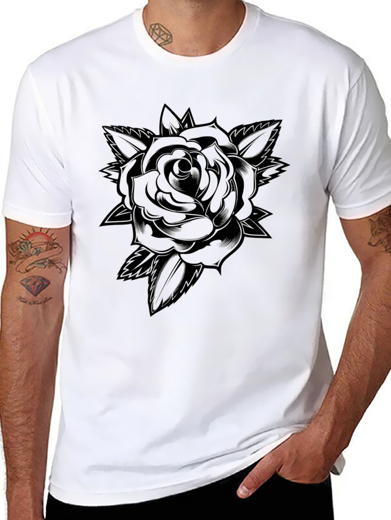 Black Rose Graphic T-Shirt - Mens Casual Tee