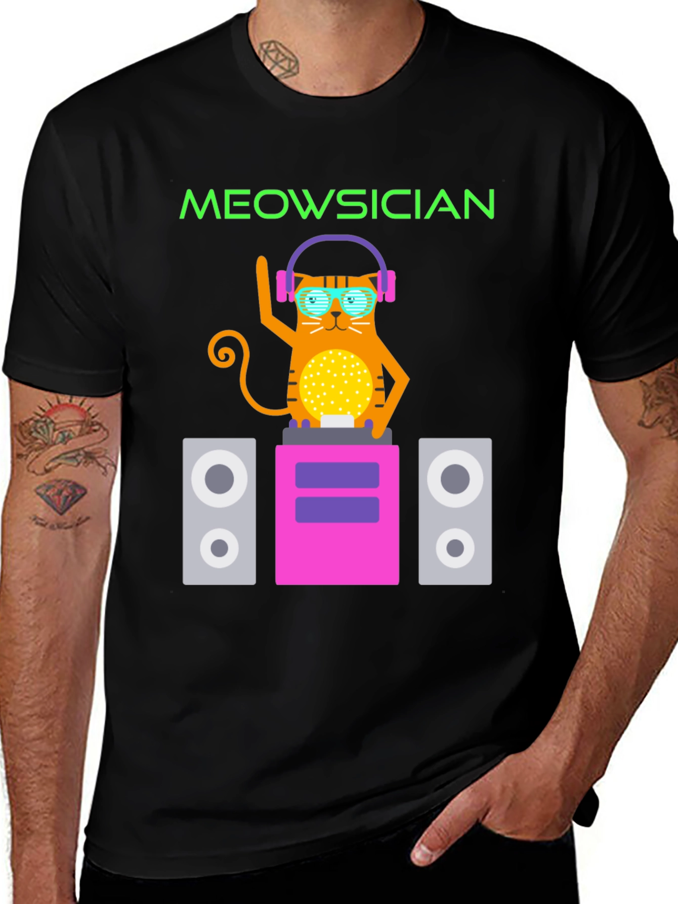 Meowsician Cat DJ Graphic Tee