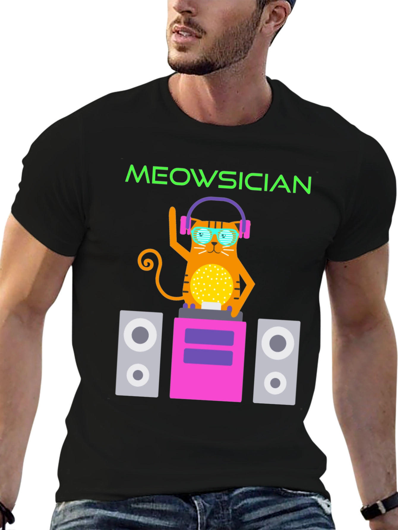 Meowsician Cat DJ Graphic Tee