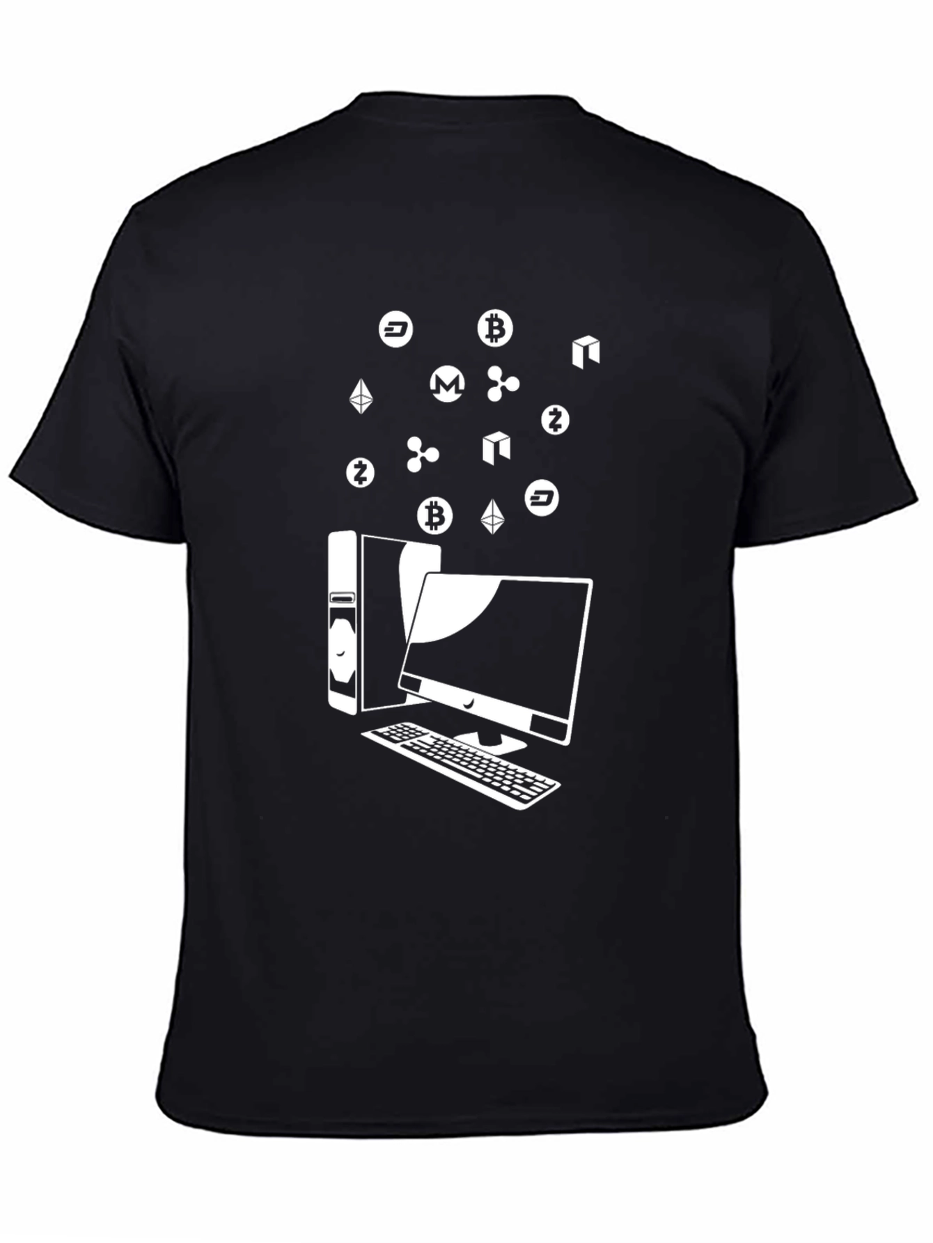 Crypto Computer T-Shirt - Bitcoin Ethereum Ripple Design