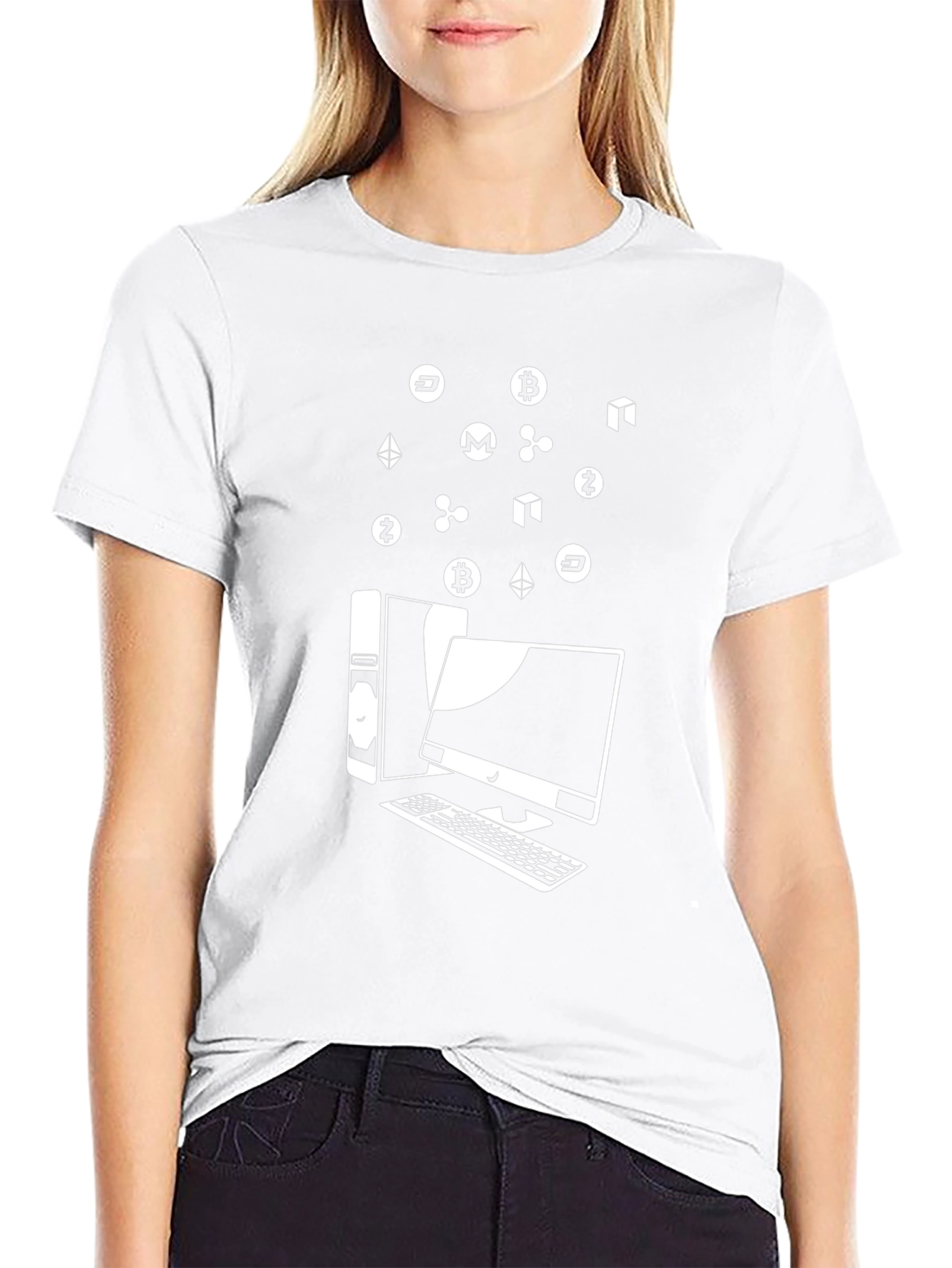 Crypto Computer T-Shirt - Bitcoin Ethereum Ripple Design