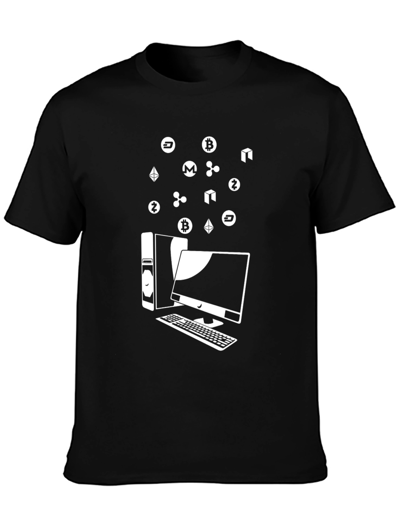 Crypto Computer T-Shirt - Bitcoin Ethereum Ripple Design