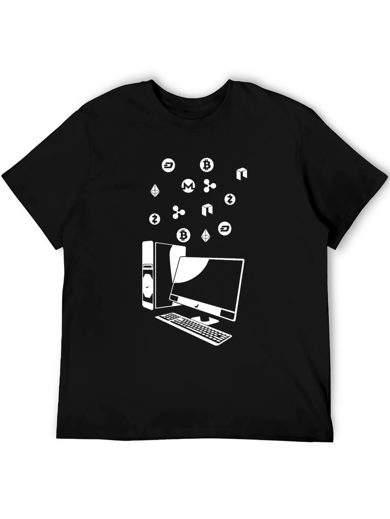 Crypto Computer T-Shirt - Bitcoin Ethereum Ripple Design