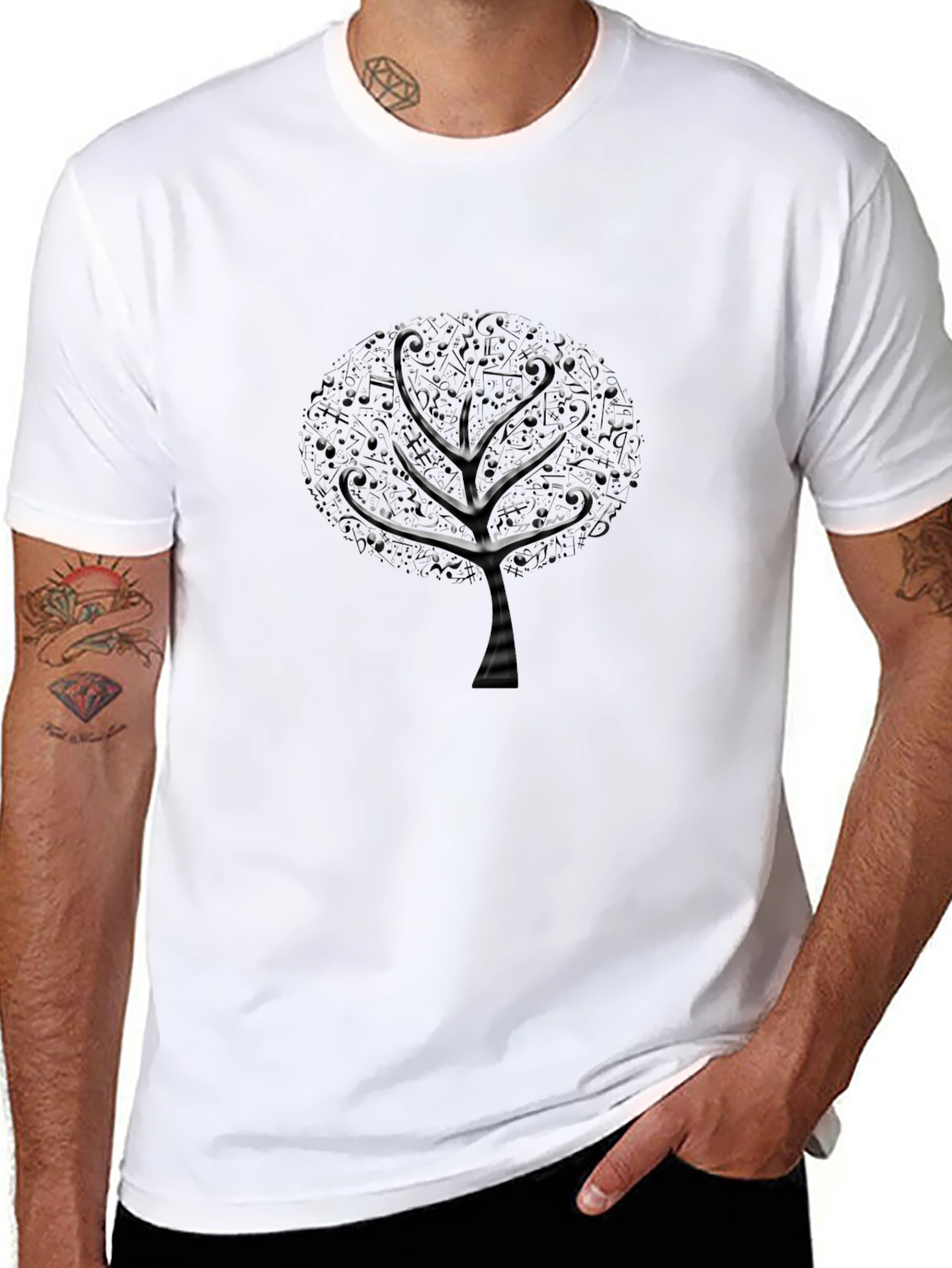 Musical Tree Graphic Tee - Black Cotton T-Shirt