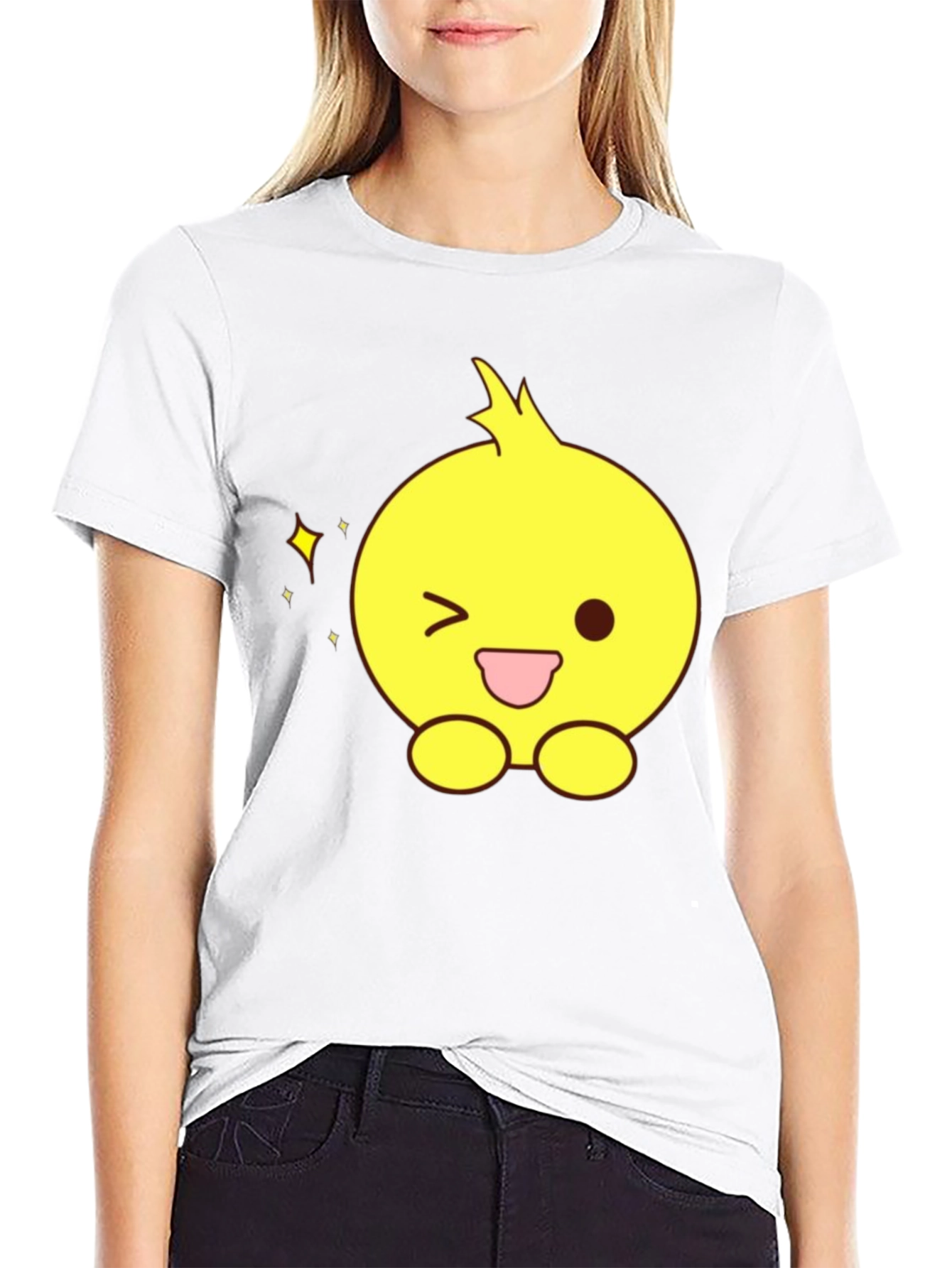 Cute Cartoon Chick Black T-Shirt