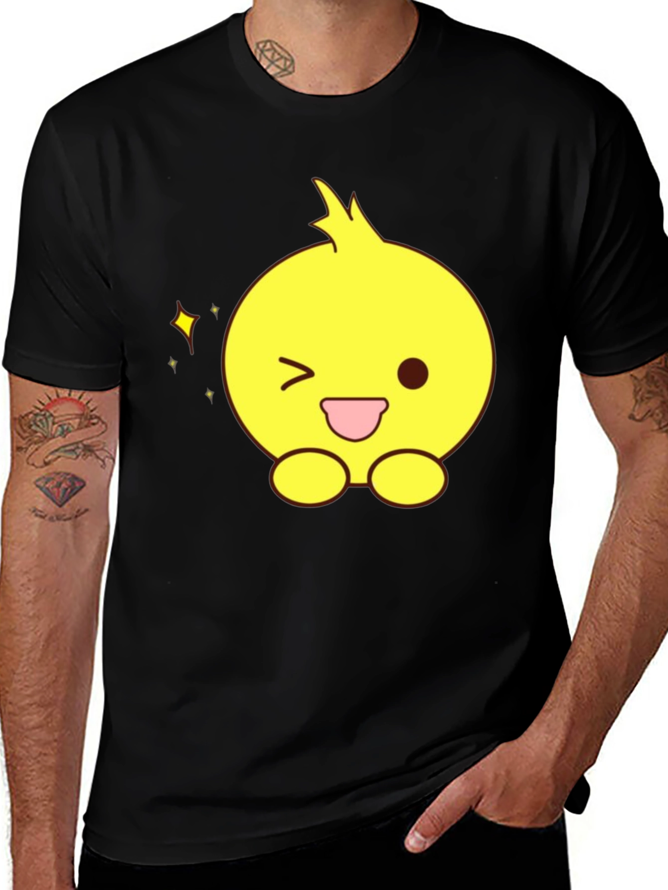 Cute Cartoon Chick Black T-Shirt