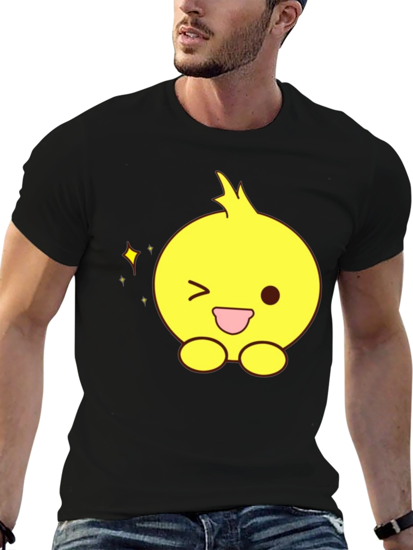 Cute Cartoon Chick Black T-Shirt