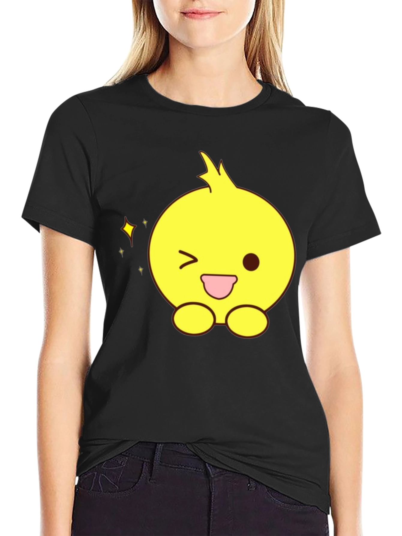Cute Cartoon Chick Black T-Shirt