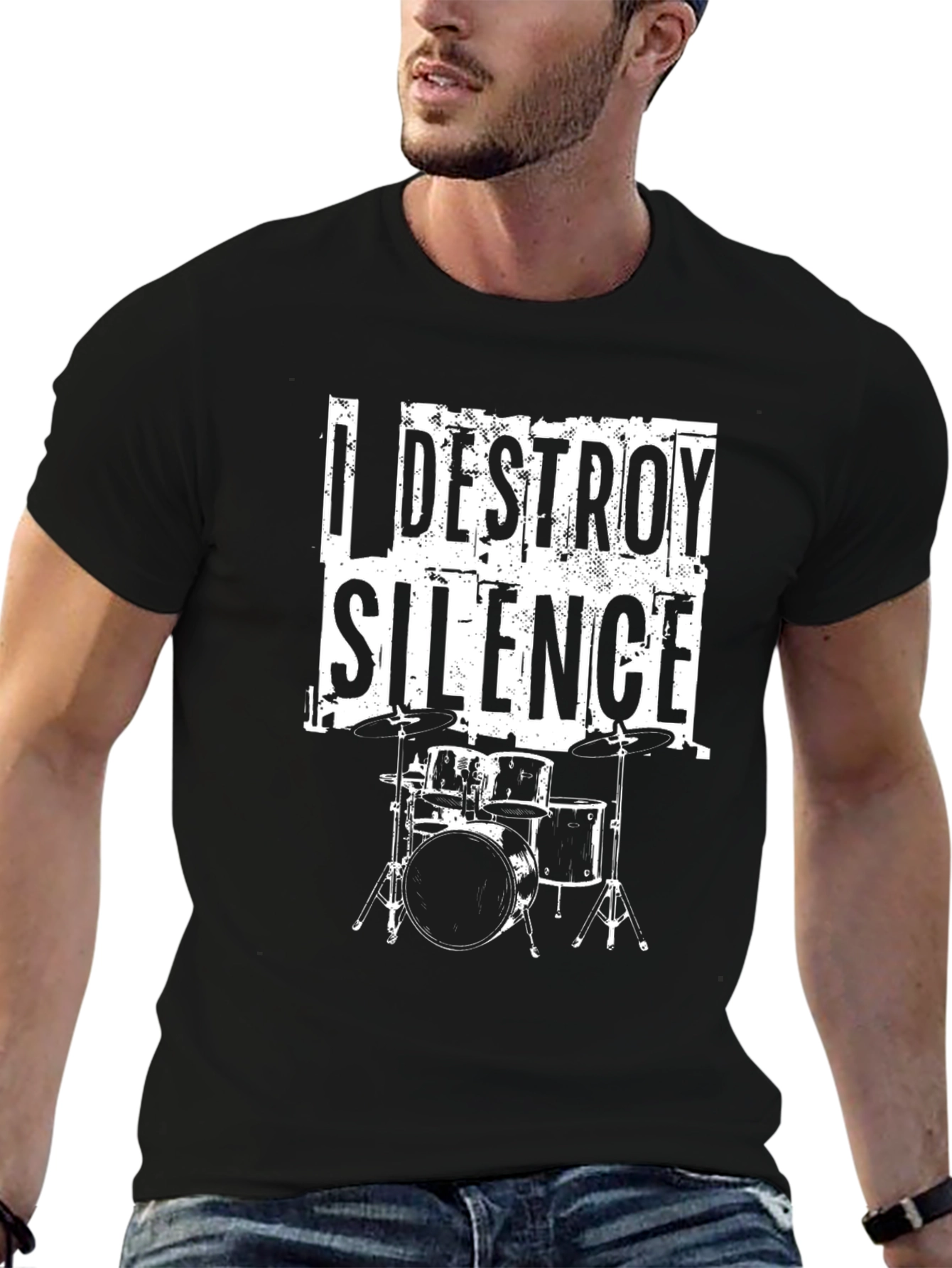 I Destroy Silence Black T-Shirt - Drummer Music Tee