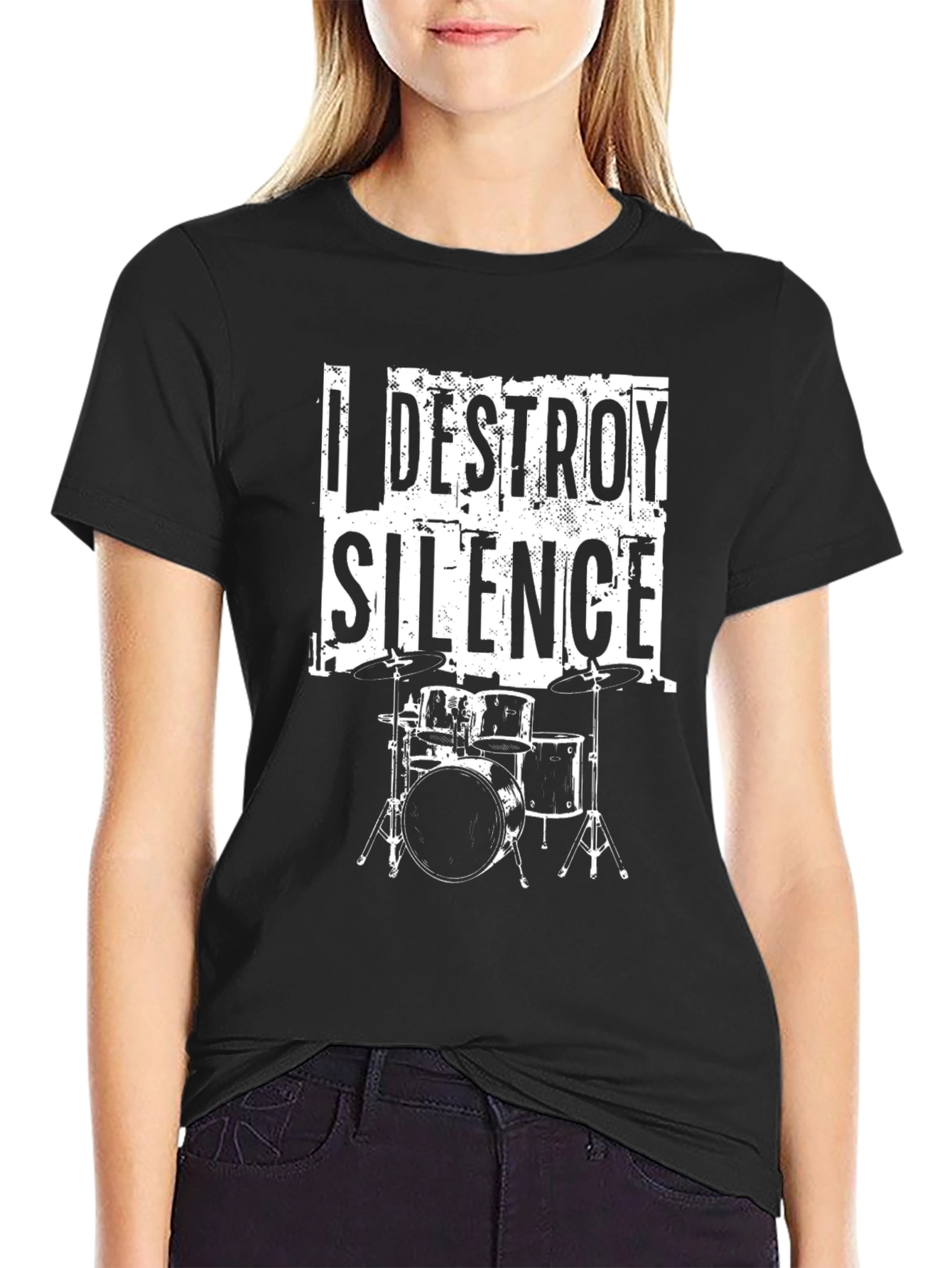 I Destroy Silence Black T-Shirt - Drummer Music Tee