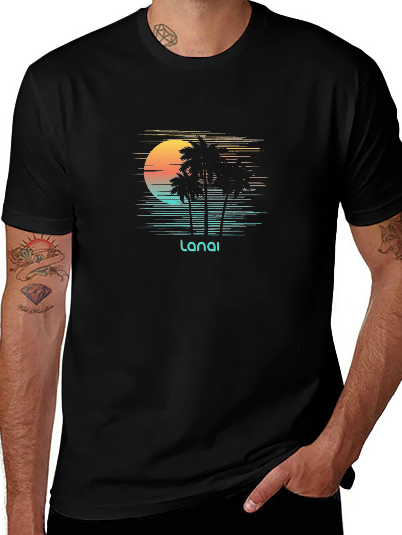 Lanai Sunset Palm Tee - Black Graphic T-Shirt