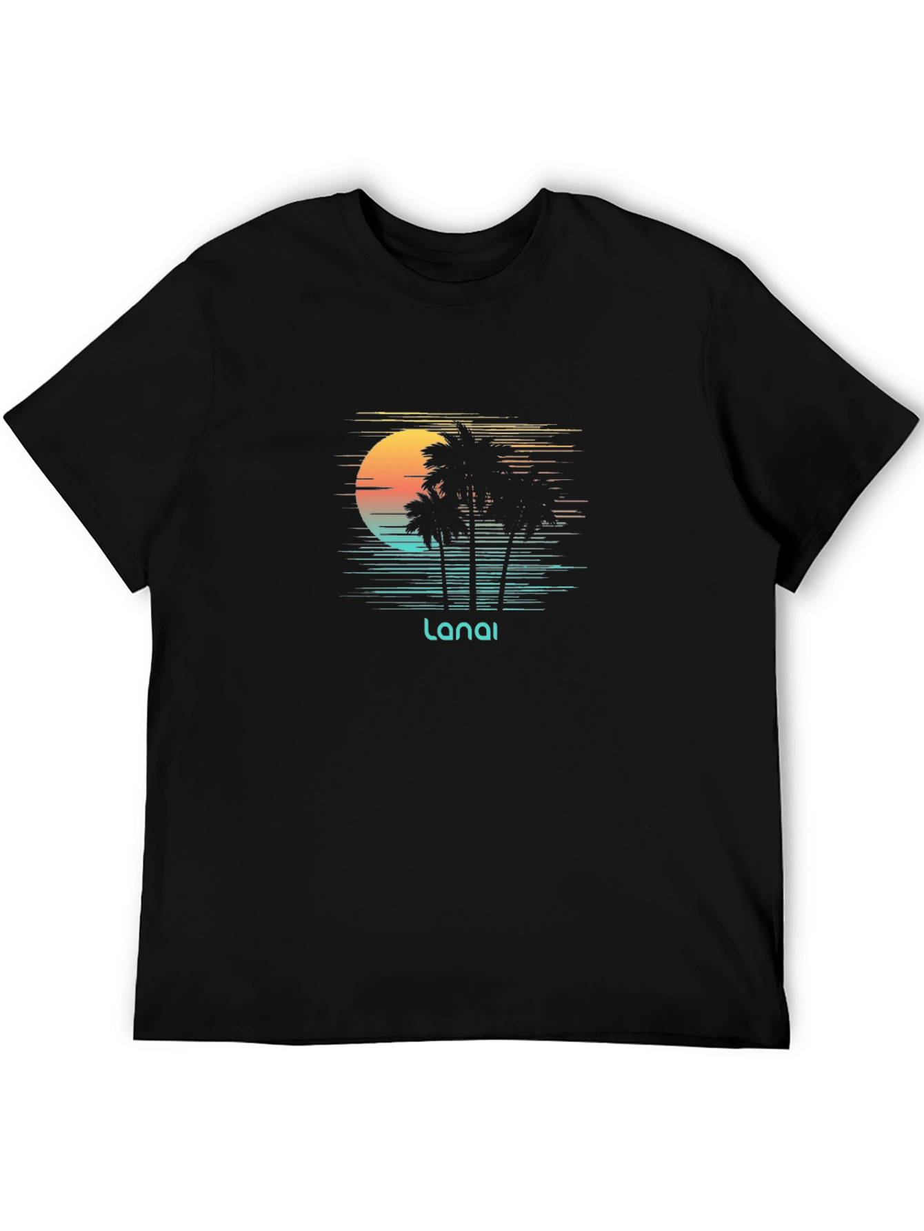 Lanai Sunset Palm Tee - Black Graphic T-Shirt