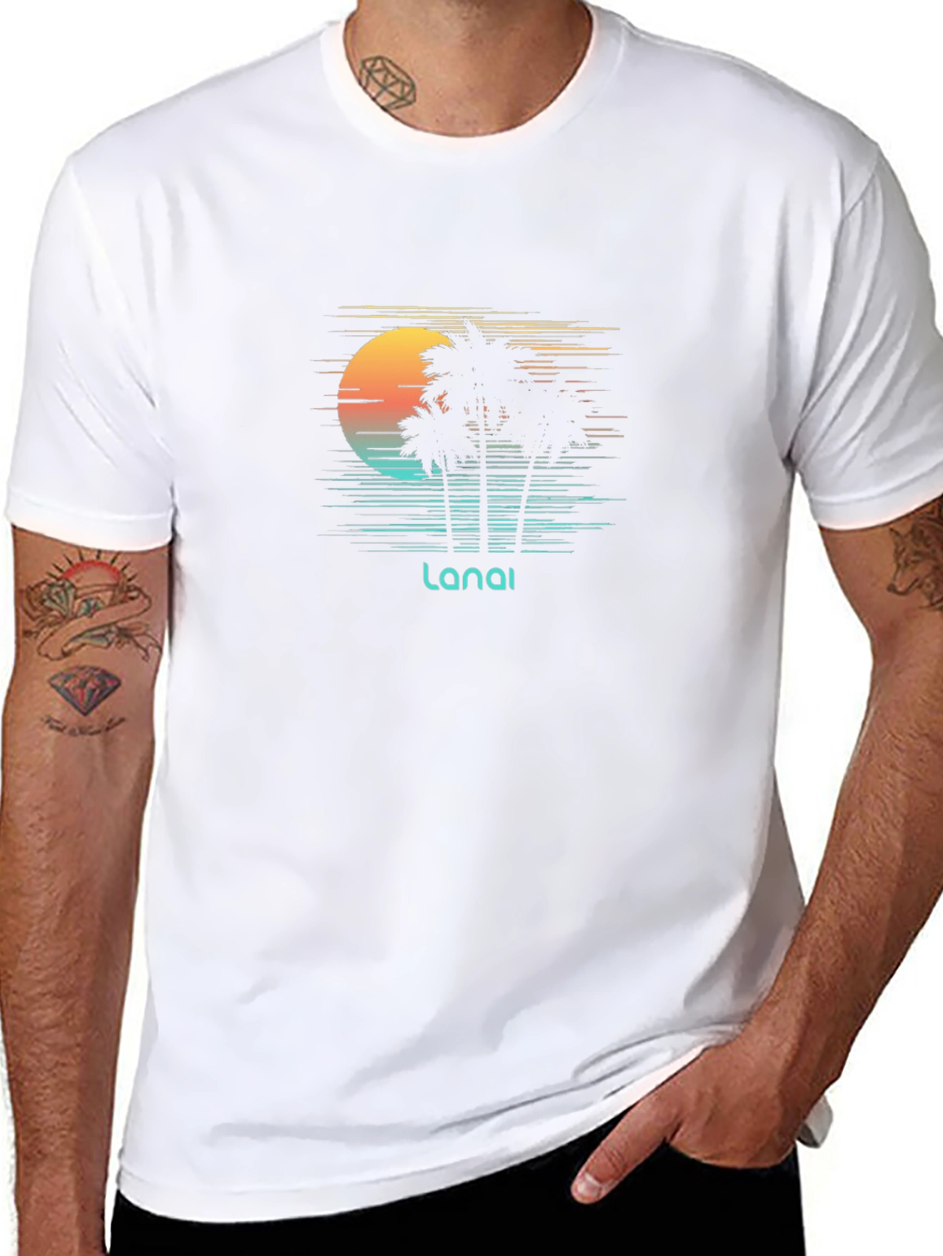 Lanai Sunset Palm Tee - Black Graphic T-Shirt
