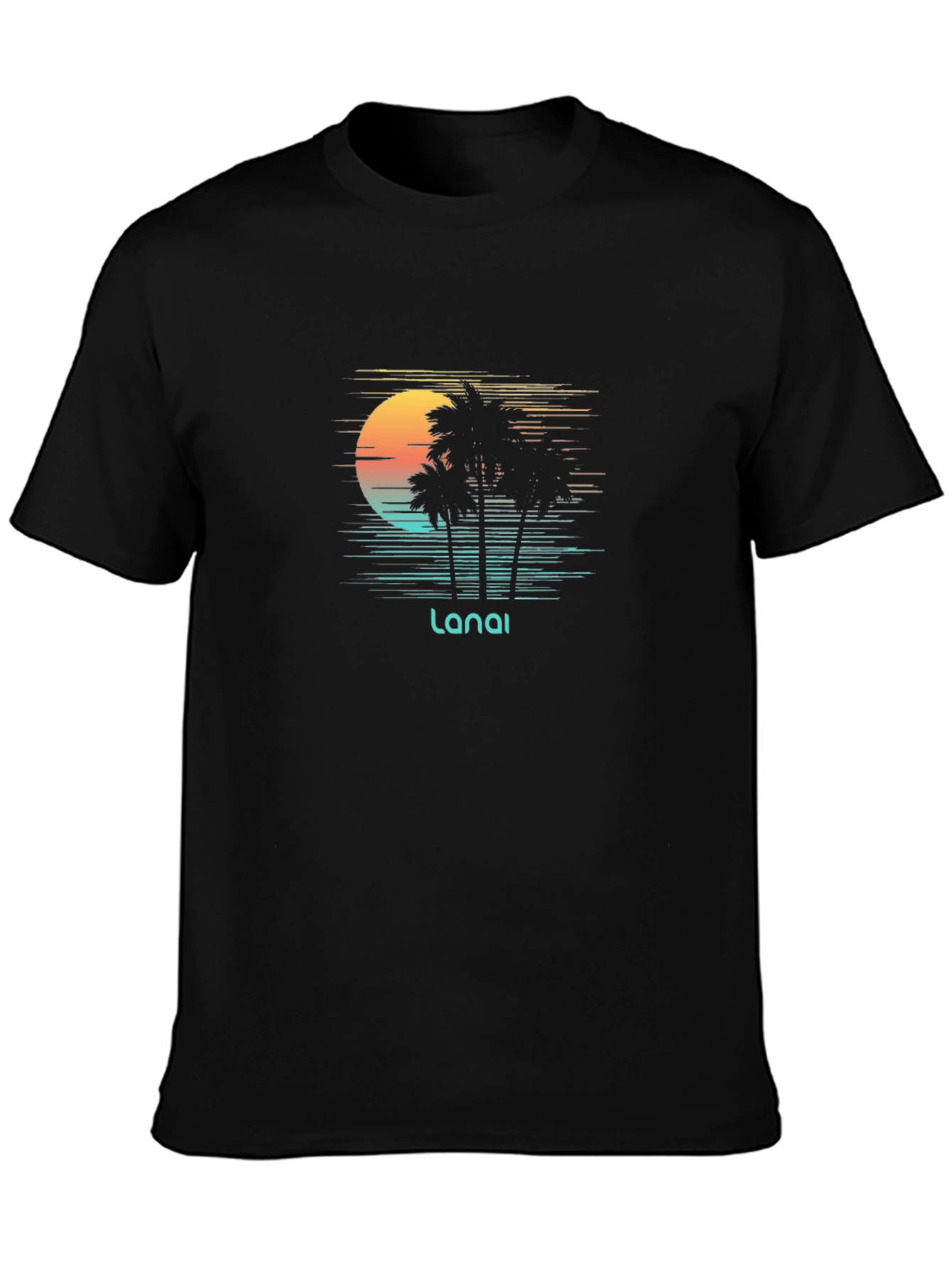 Lanai Sunset Palm Tee - Black Graphic T-Shirt
