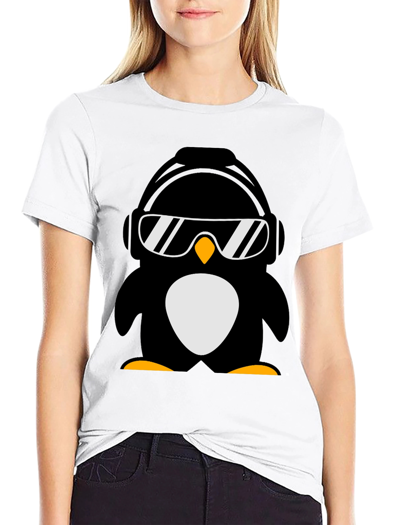 Cool Penguin Graphic Tee - Black