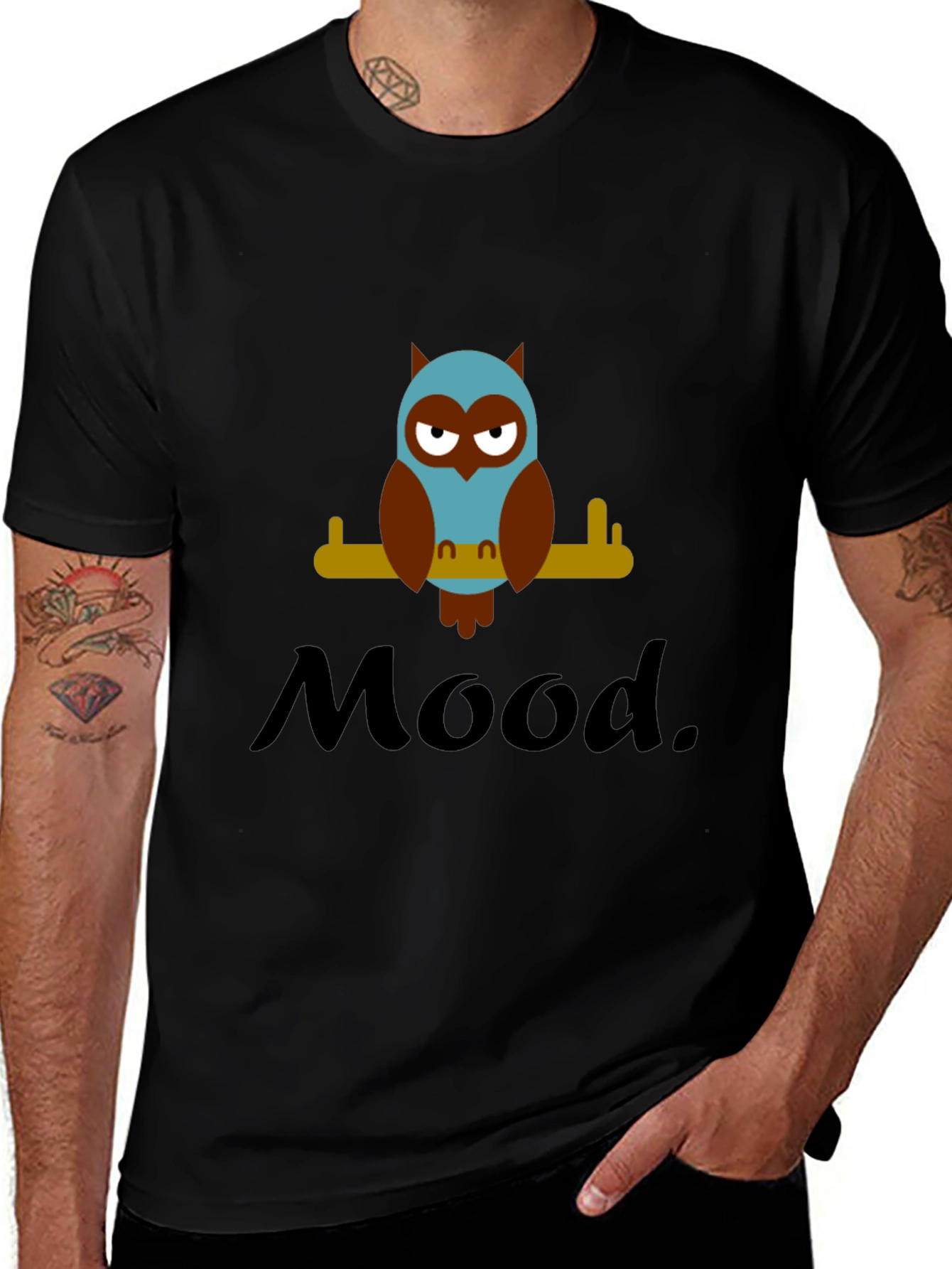 Mood Owl Graphic Tee - Unisex Black Cotton T-Shirt