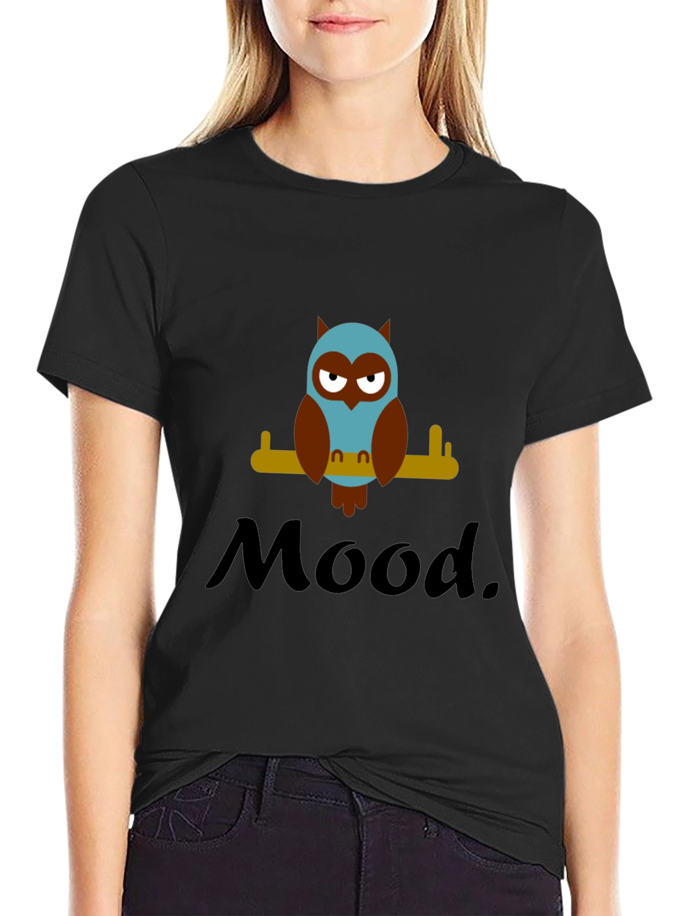 Mood Owl Graphic Tee - Unisex Black Cotton T-Shirt