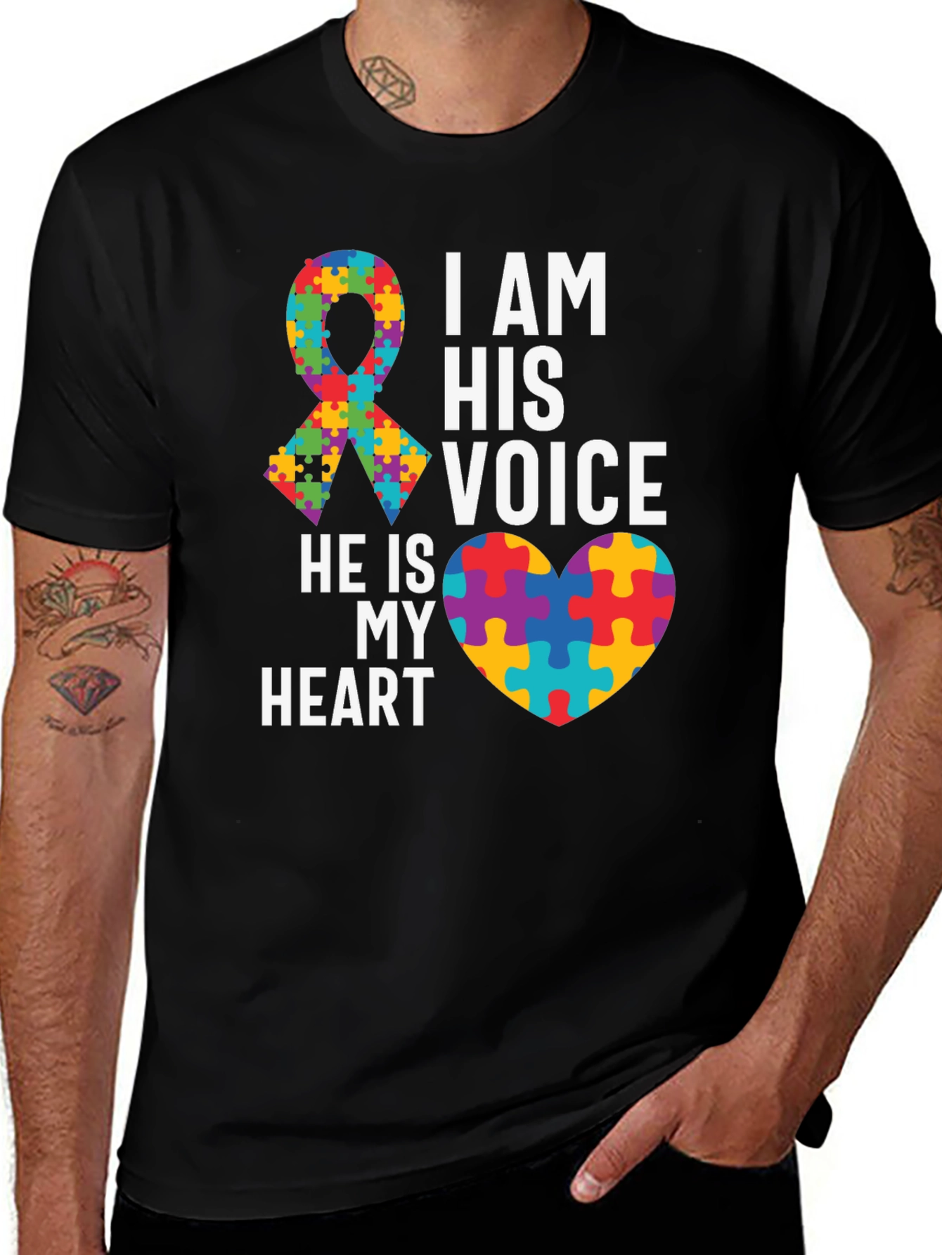 Autism Awareness T-Shirt - Puzzle Ribbon and Heart