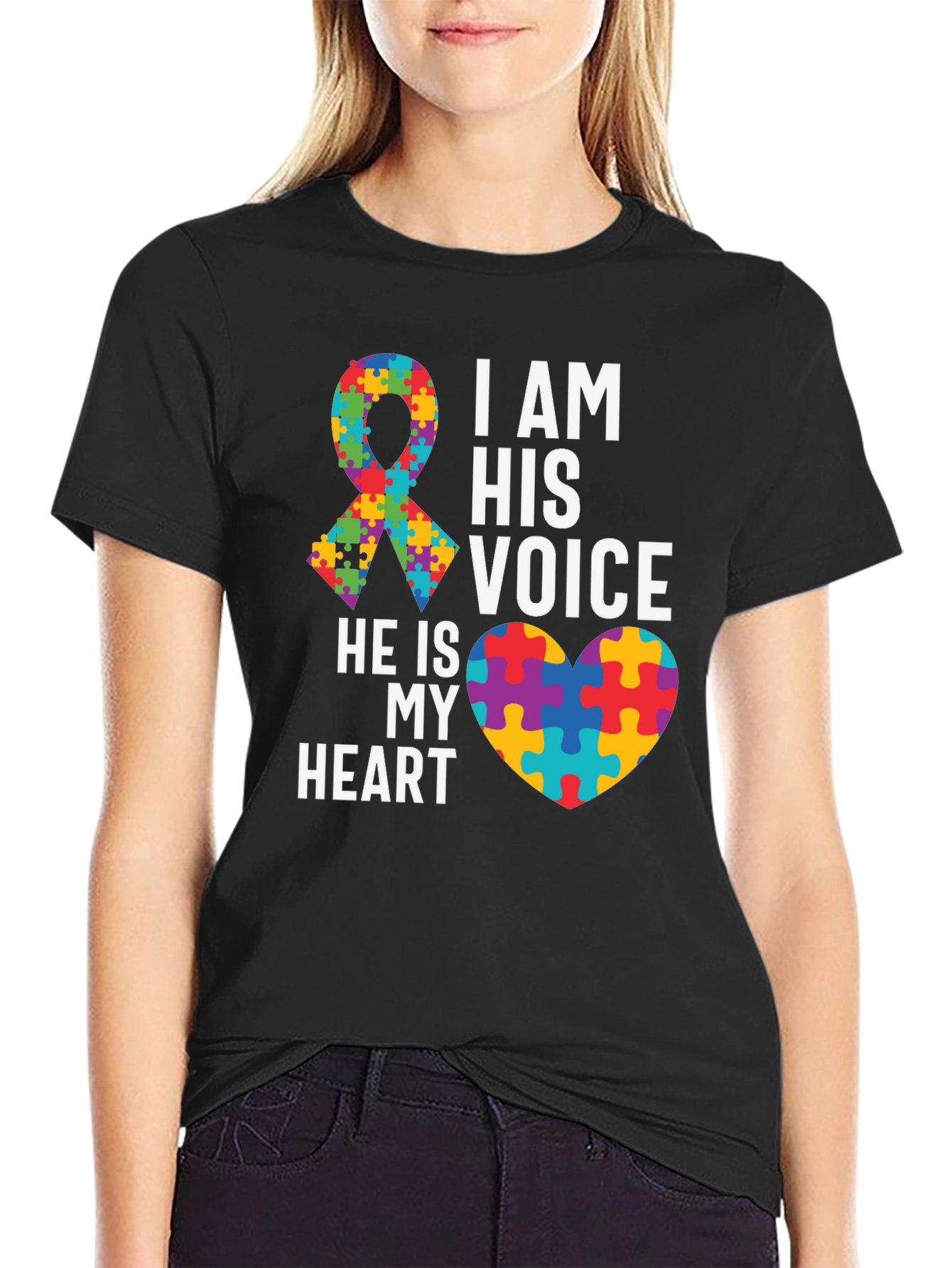 Autism Awareness T-Shirt - Puzzle Ribbon and Heart