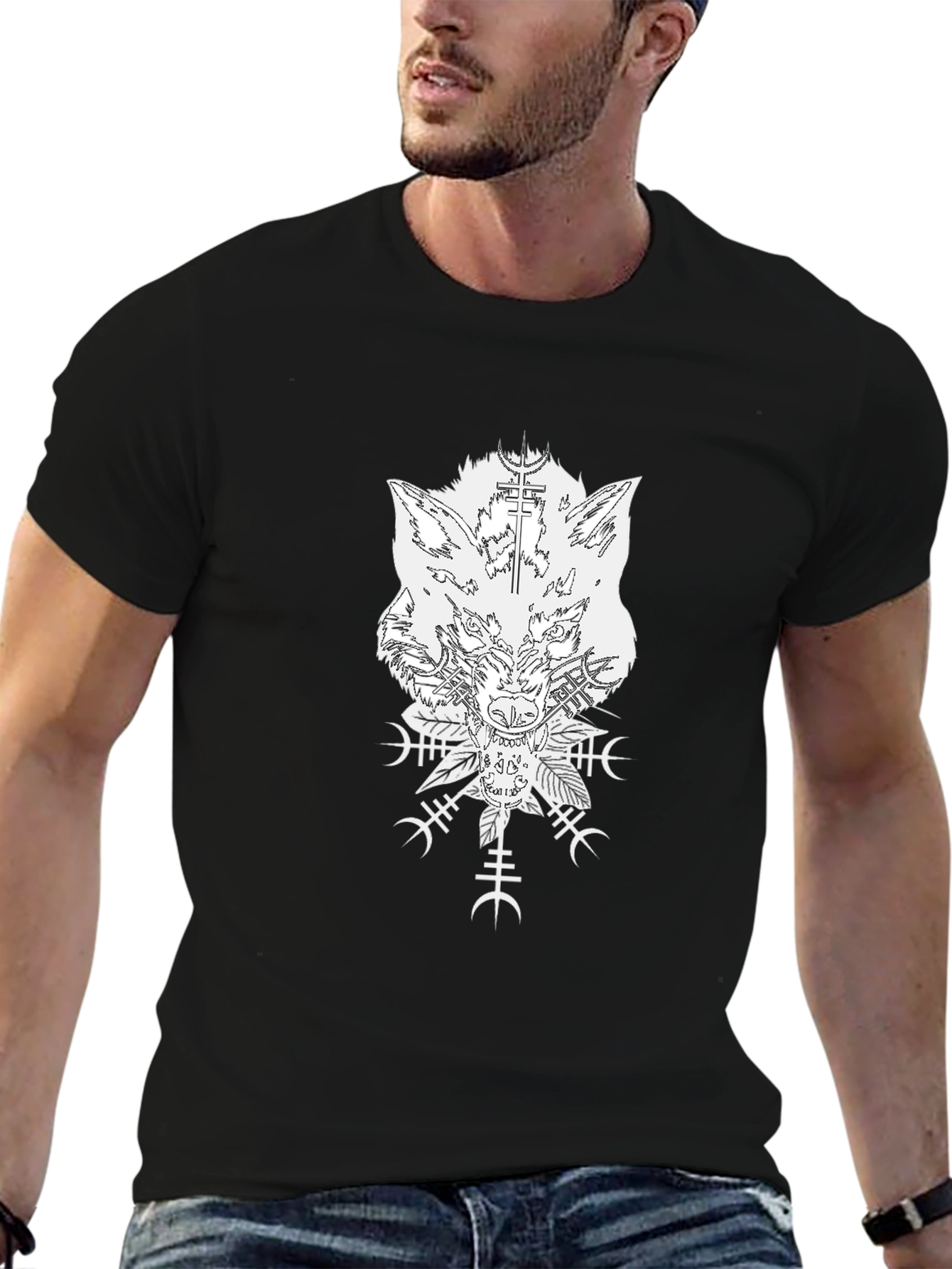 Wolf & Viking Symbol Graphic Black T-Shirt