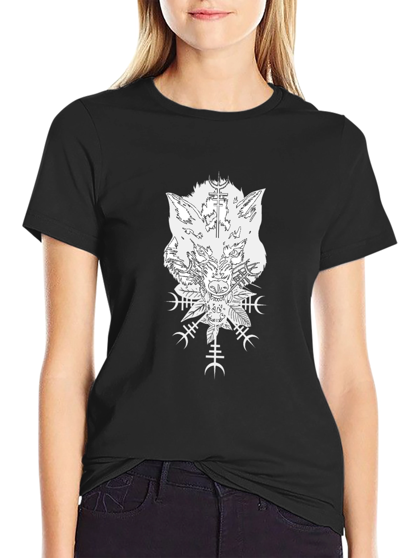 Wolf & Viking Symbol Graphic Black T-Shirt