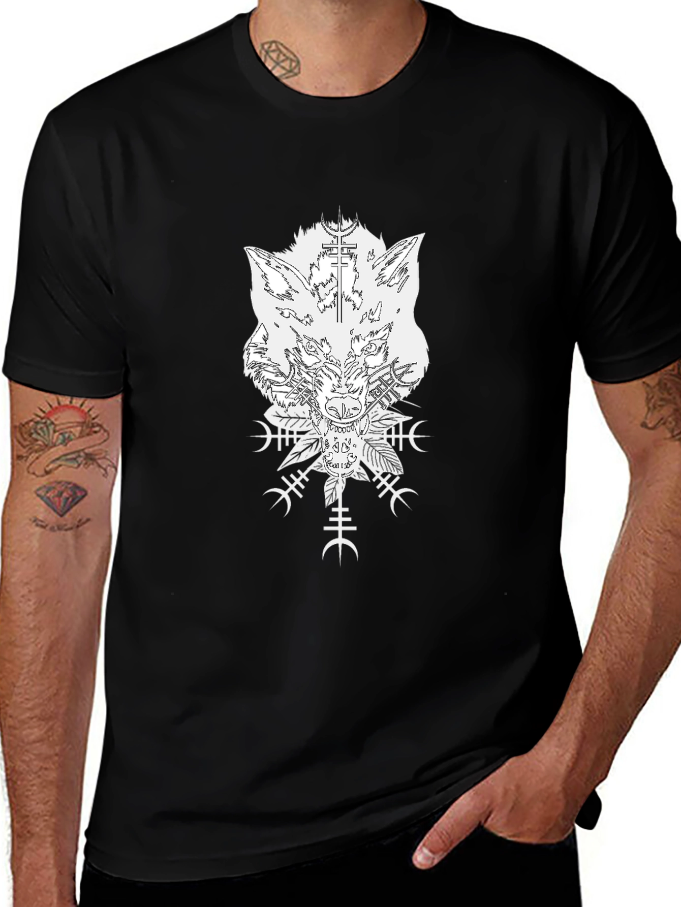 Wolf & Viking Symbol Graphic Black T-Shirt