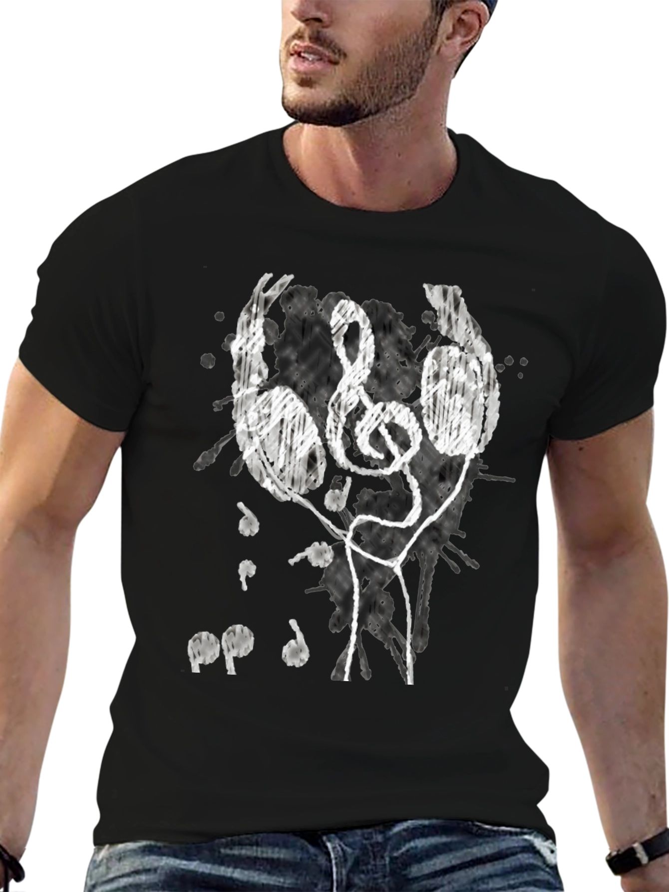 Music Lovers Tee: Headphones & Treble Clef Design