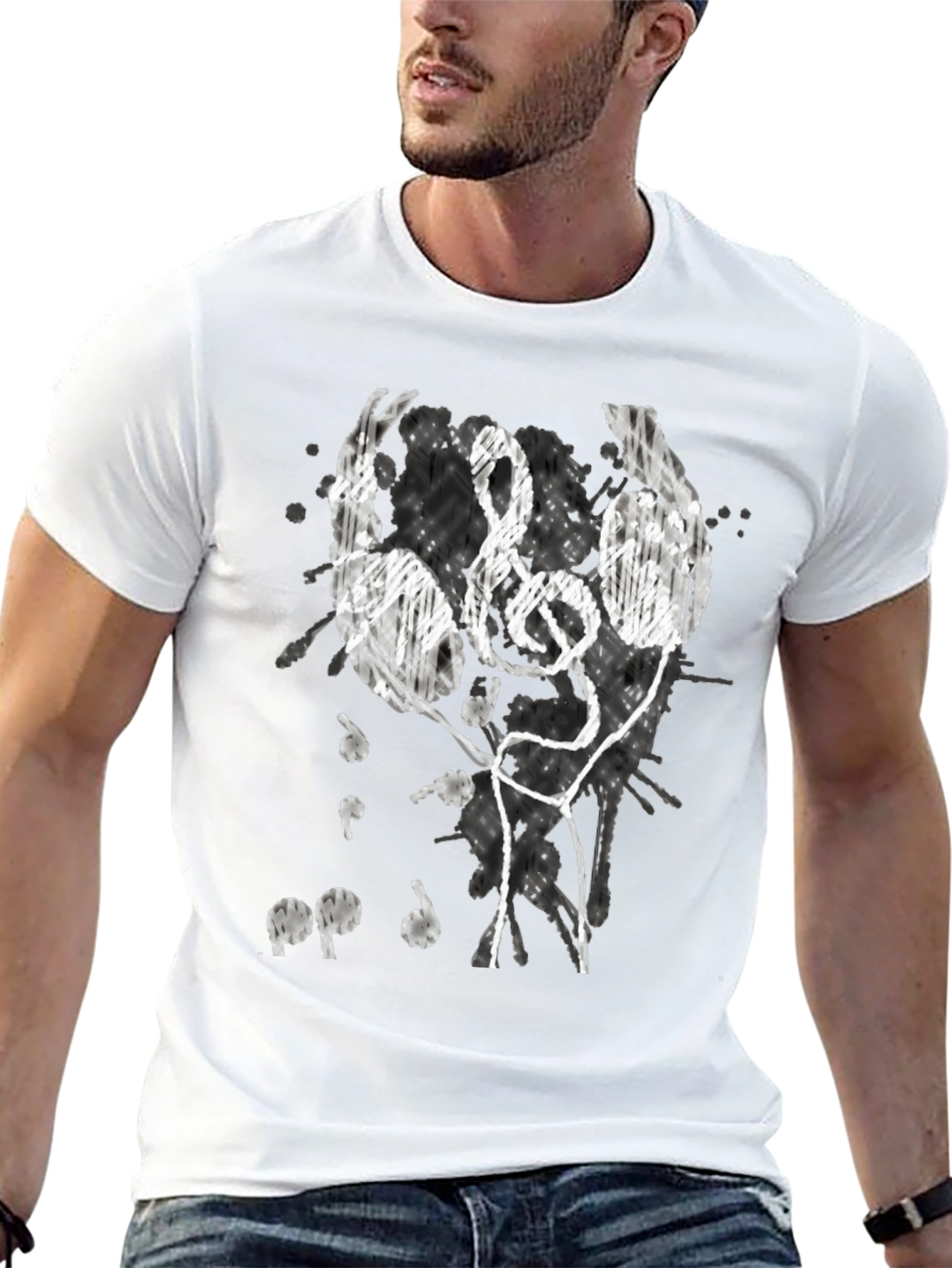 Music Lovers Tee: Headphones & Treble Clef Design