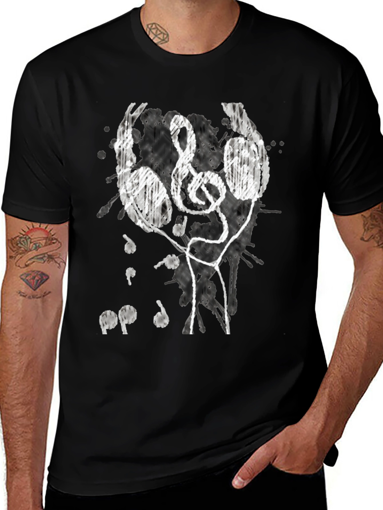 Music Lovers Tee: Headphones & Treble Clef Design