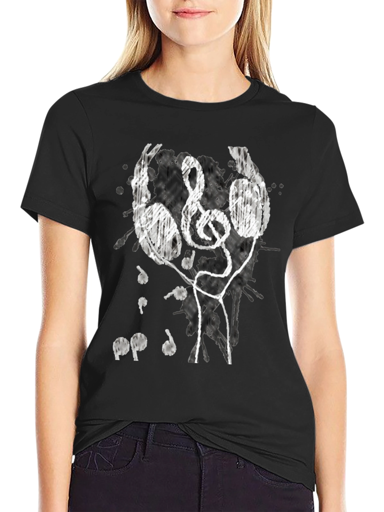 Music Lovers Tee: Headphones & Treble Clef Design
