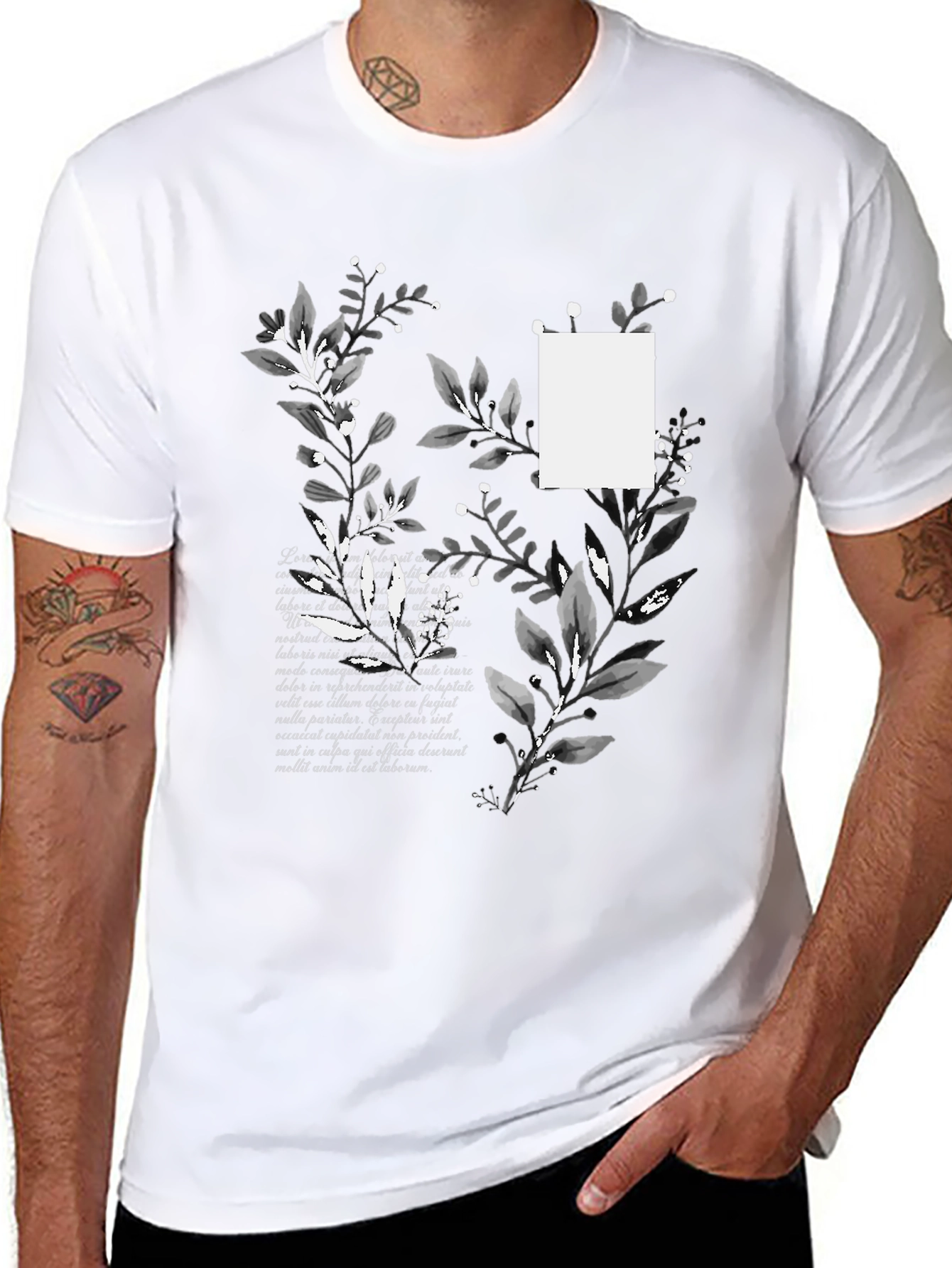 Botanical Script Mens Black T-Shirt