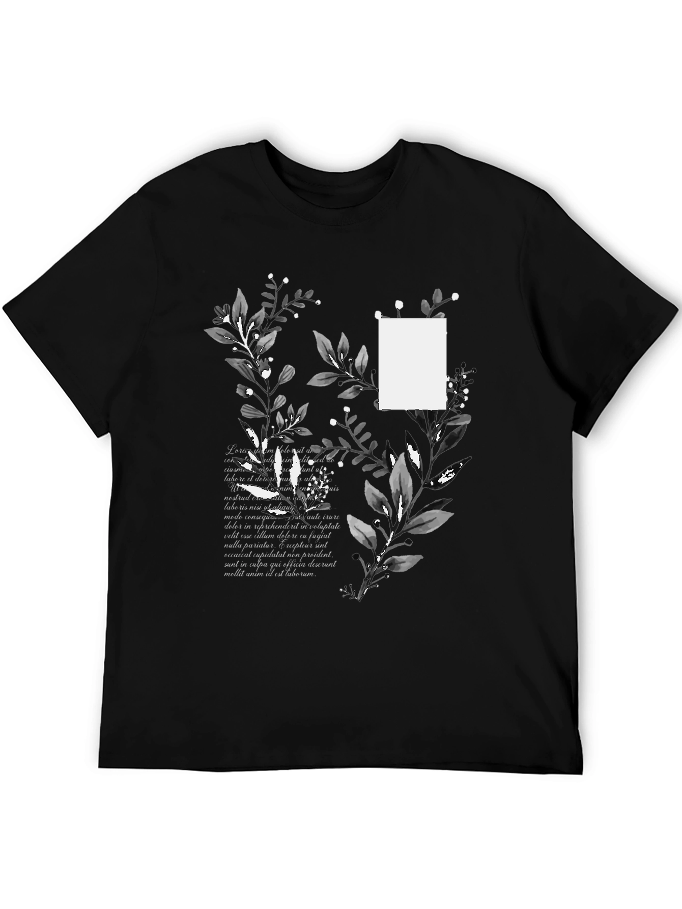 Botanical Script Mens Black T-Shirt
