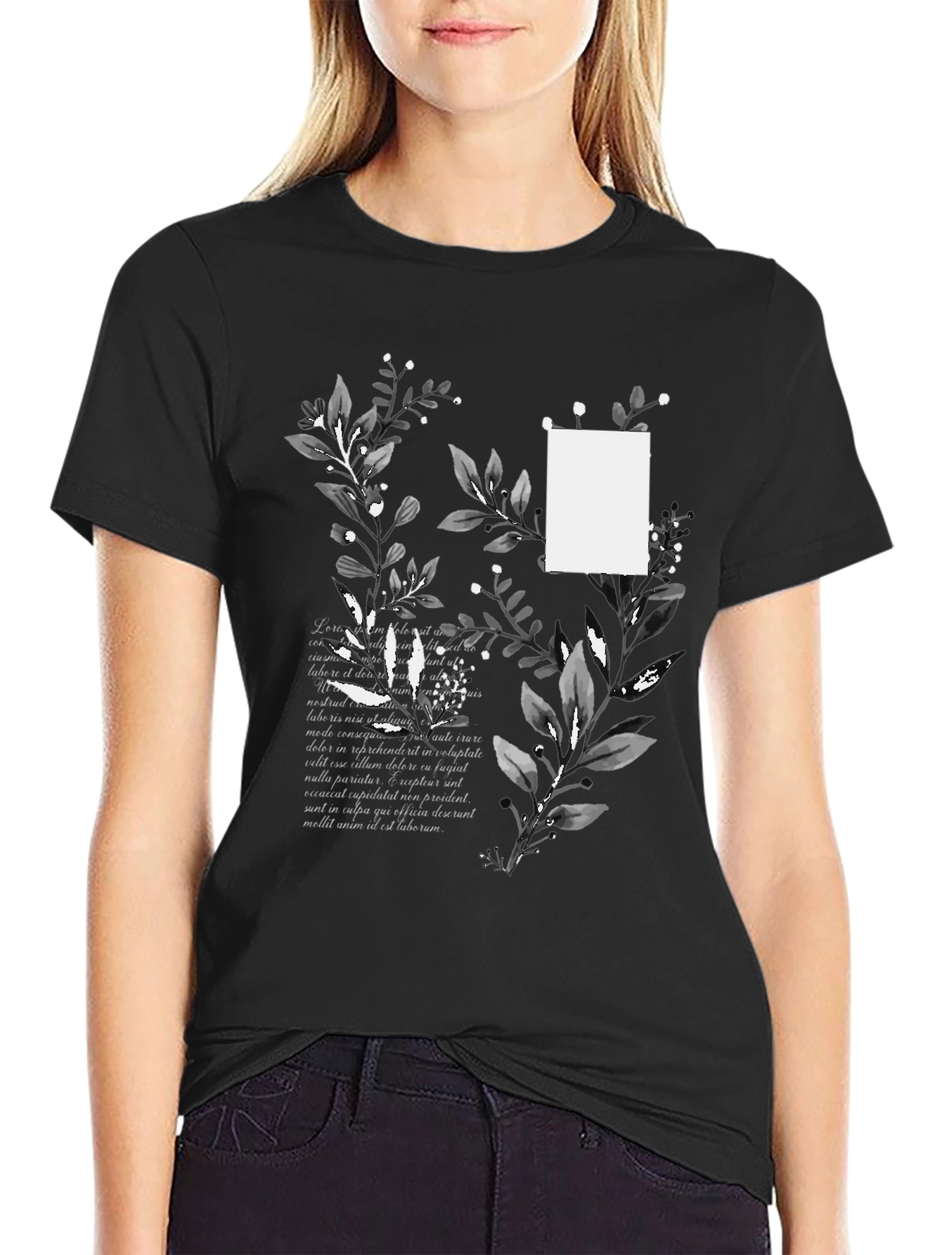 Botanical Script Mens Black T-Shirt