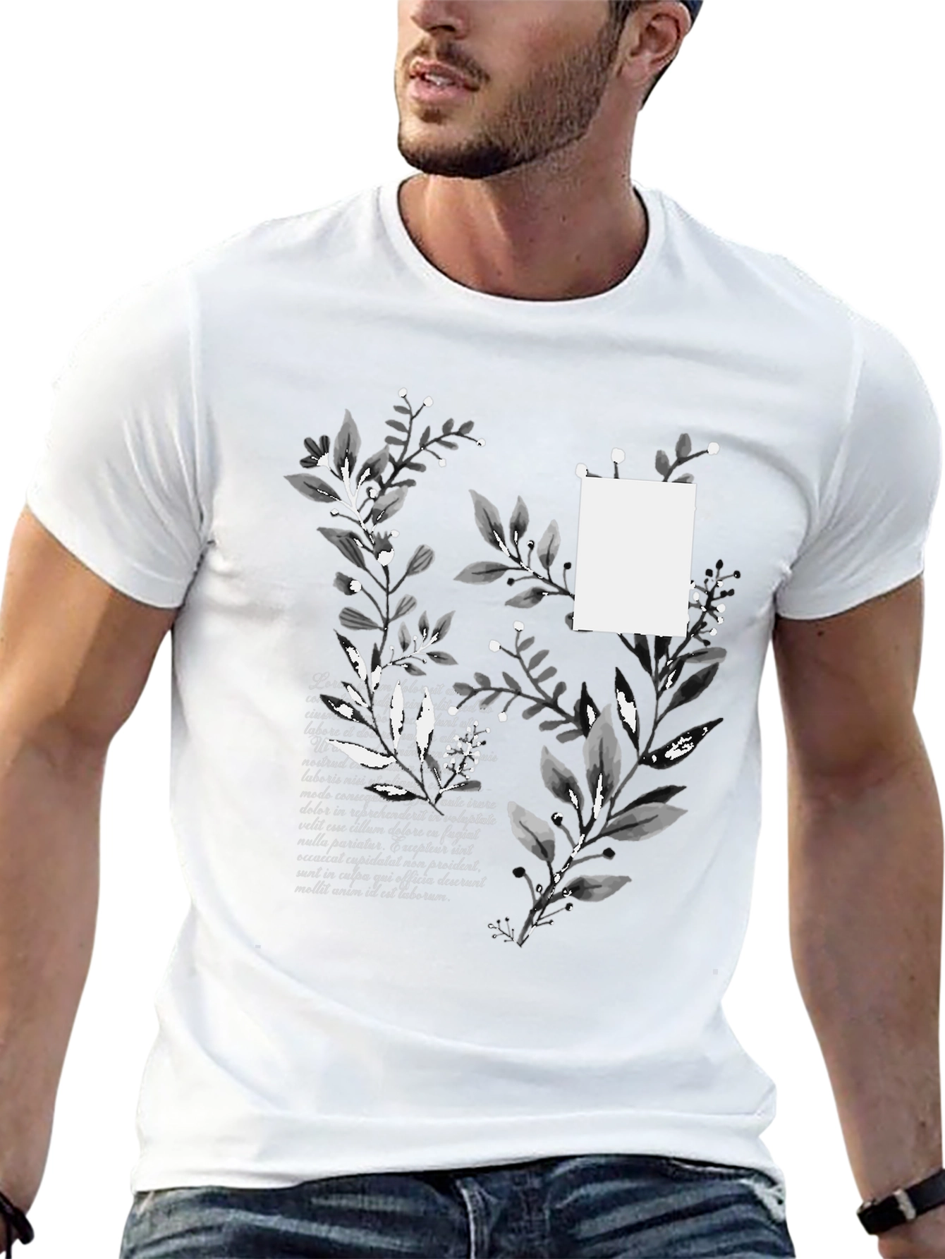 Botanical Script Mens Black T-Shirt