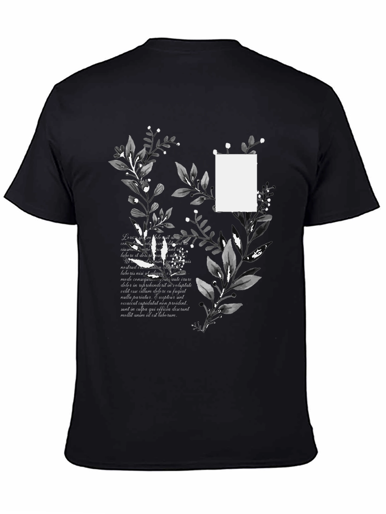 Botanical Script Mens Black T-Shirt