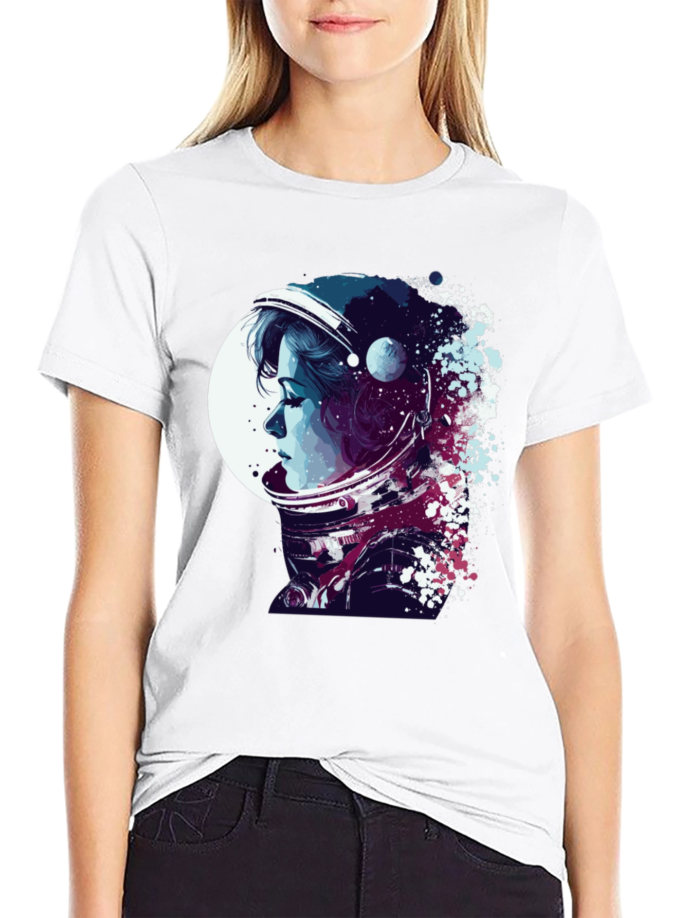 Astronaut Woman Graphic T-Shirt - Stylish Space Design
