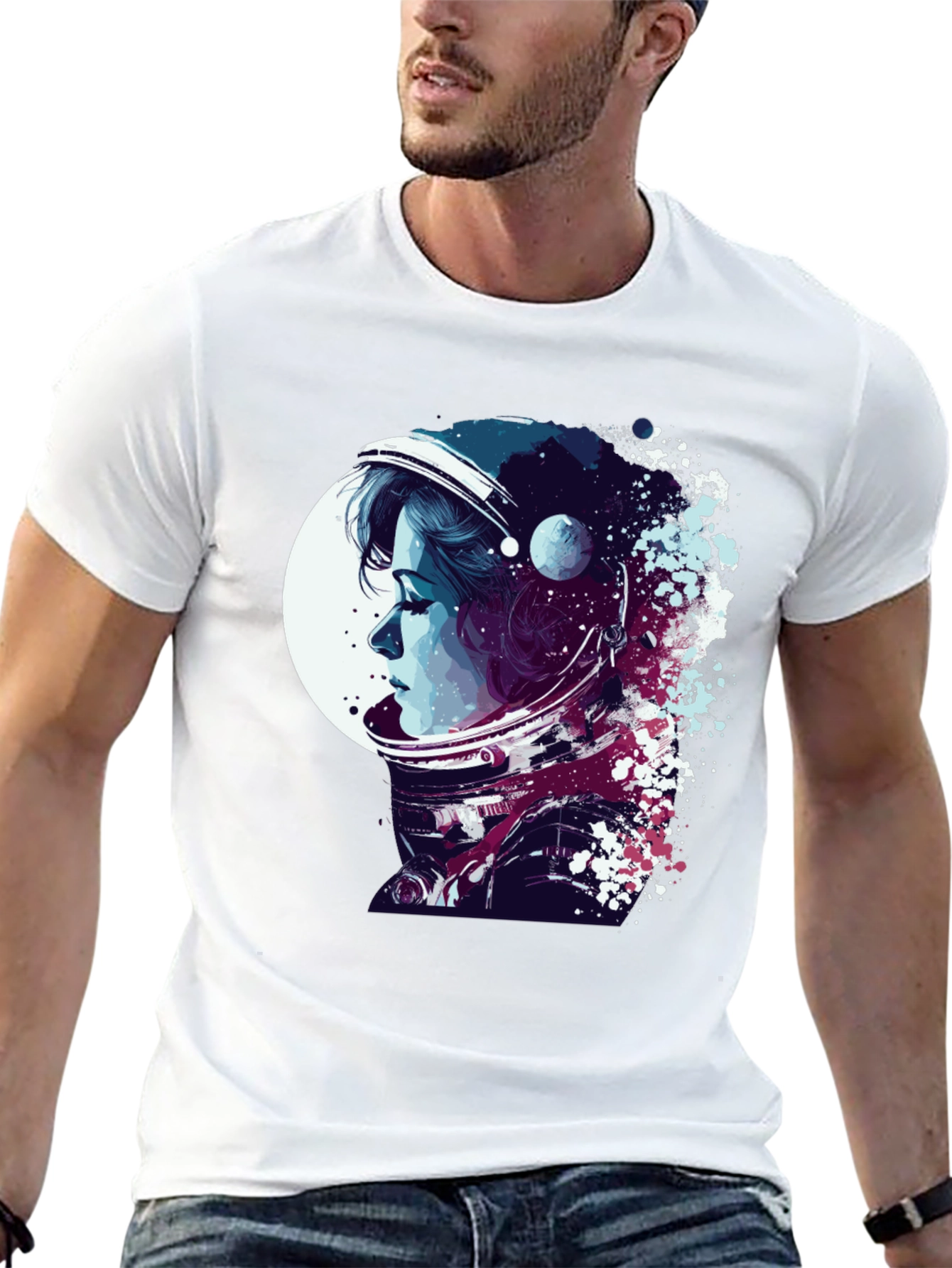 Astronaut Woman Graphic T-Shirt - Stylish Space Design
