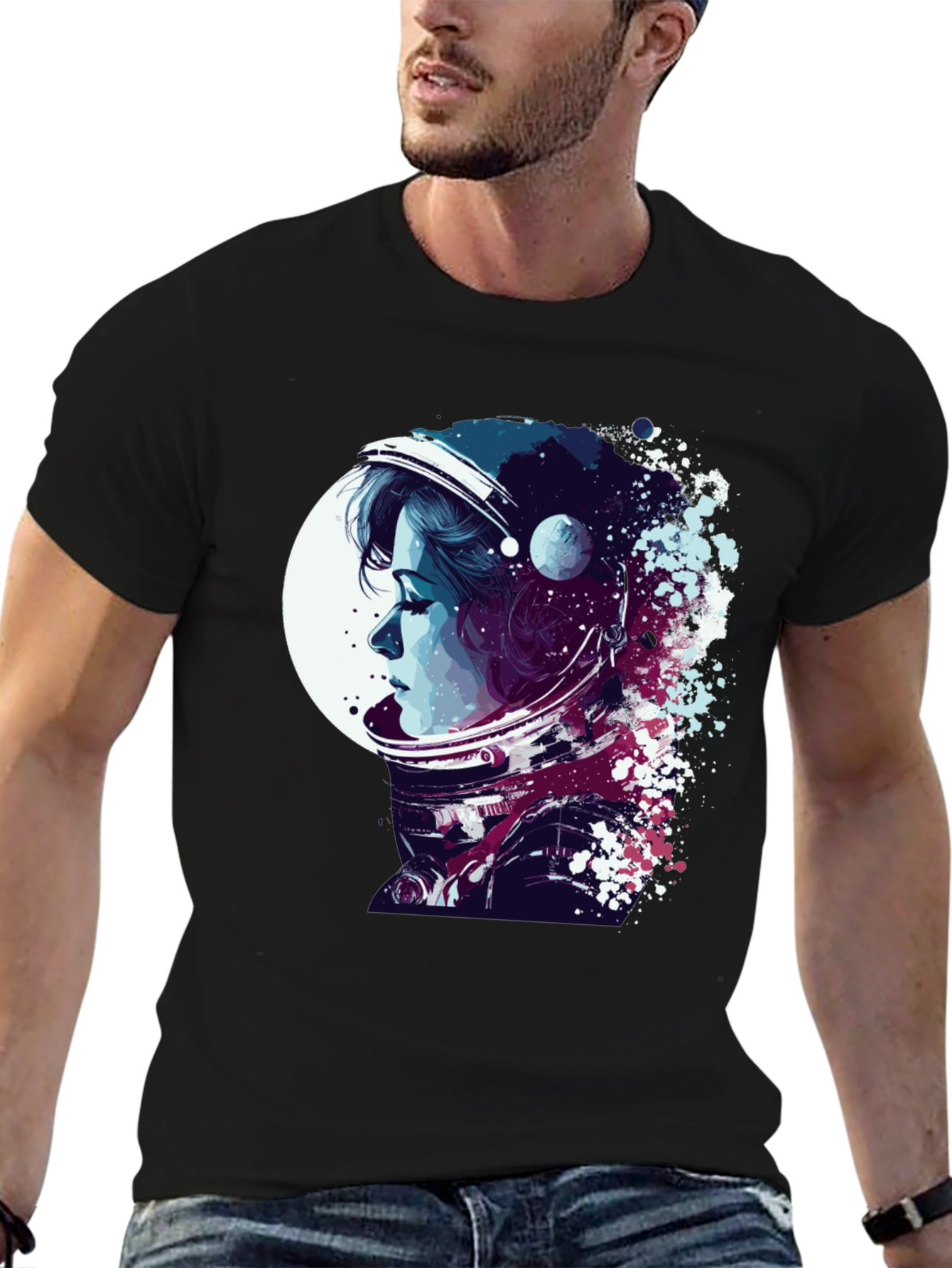 Astronaut Woman Graphic T-Shirt - Stylish Space Design