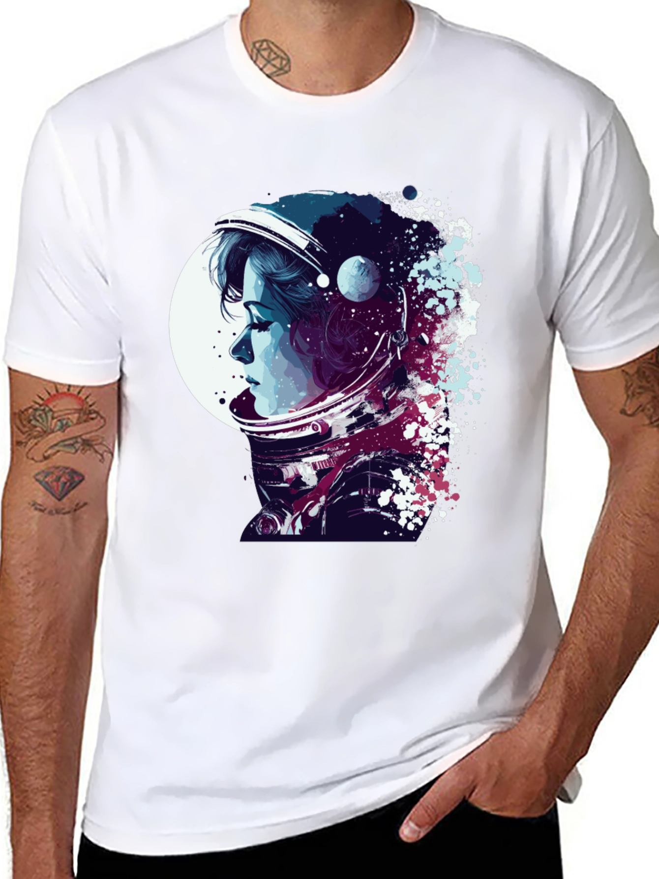 Astronaut Woman Graphic T-Shirt - Stylish Space Design