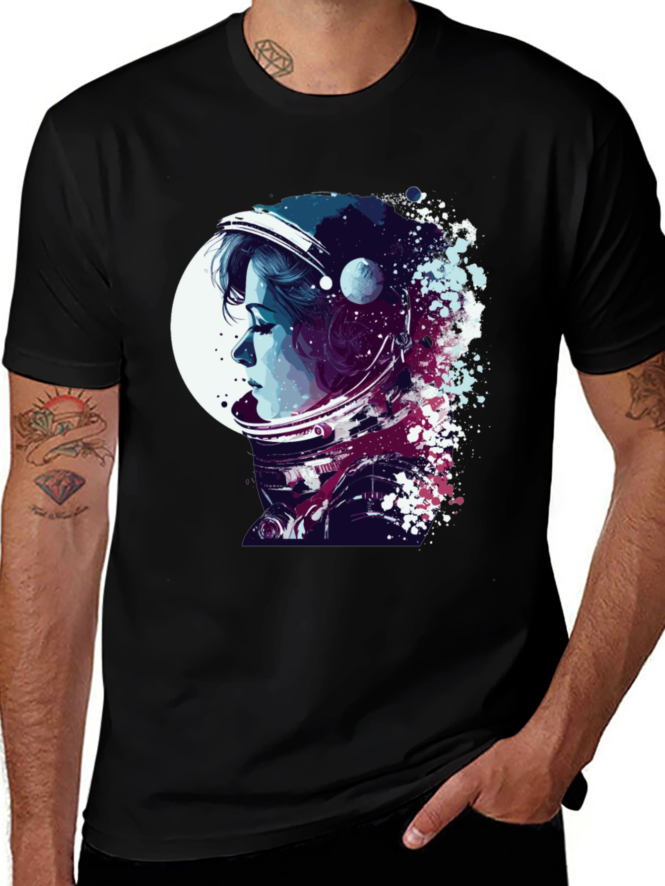 Astronaut Woman Graphic T-Shirt - Stylish Space Design